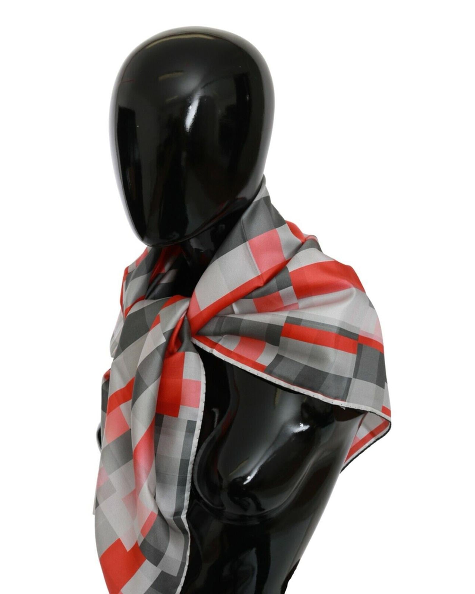 C’N’C COSTUME NATIONAL Gray Red Checkered Silk Scarf One Size Women Secondary image