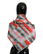 C’N’C COSTUME NATIONAL Gray Red Checkered Silk Scarf One Size Women