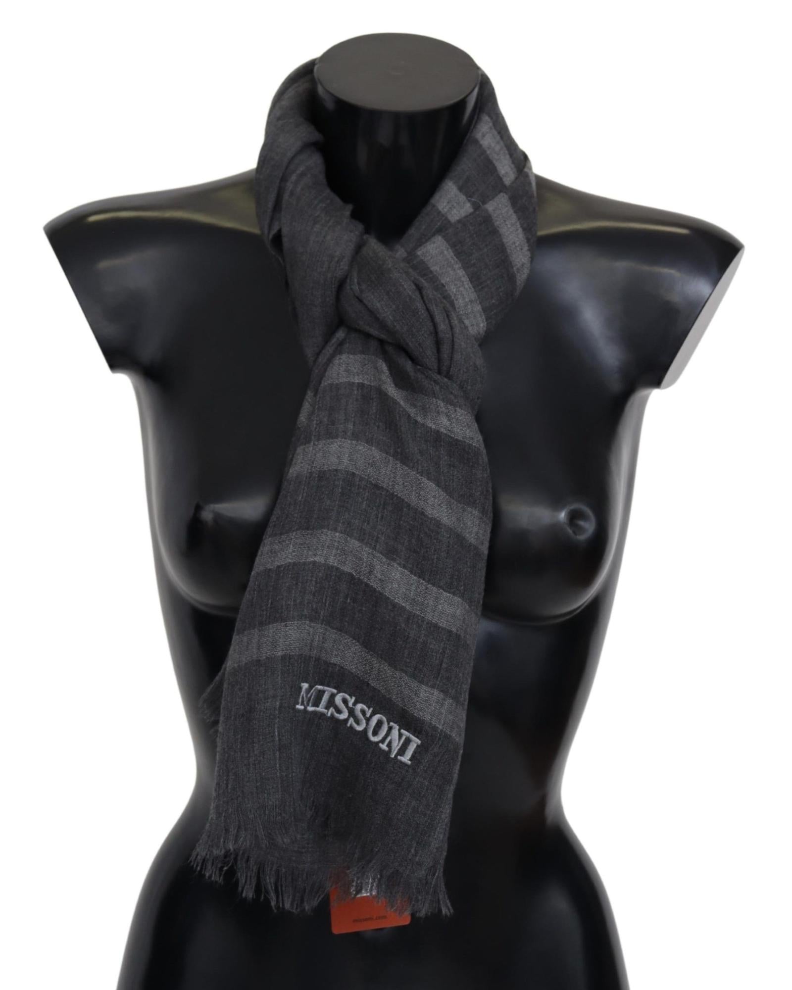 Missoni Men's Gray Striped Wool Unisex Neck Wrap Fringes Scarf - One Size Main image