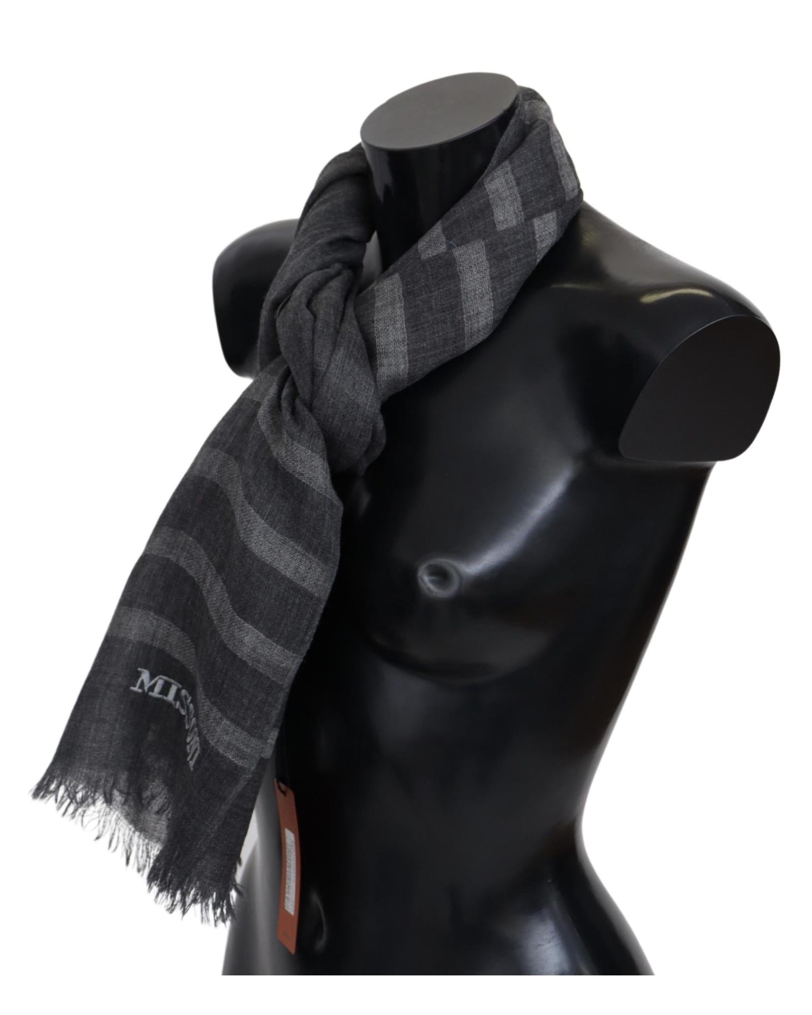 Missoni Men's Gray Striped Wool Unisex Neck Wrap Fringes Scarf - One Size Secondary image