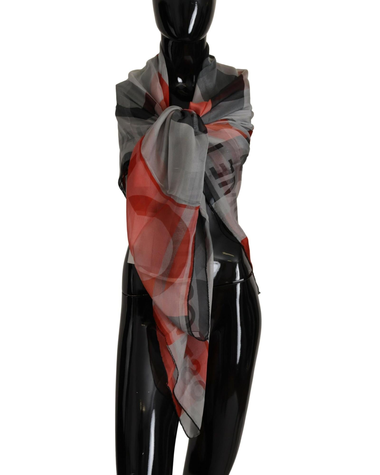 CNC Costume National Grey and Red Checkered Printed Silk Scarf One Size Women Main image