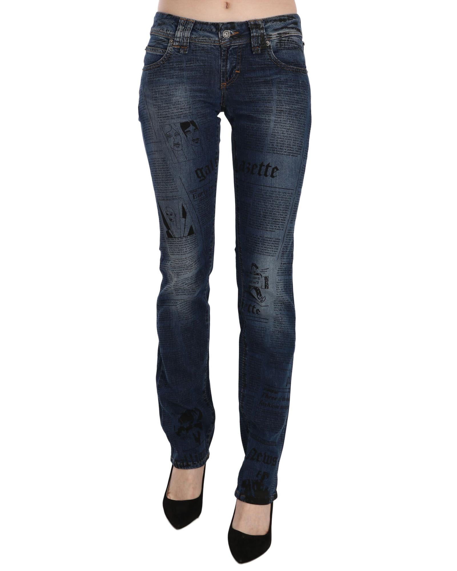 Blue Gazette Newspaper Print Low Waist Skinny Denim Jeans W25 US Women Main image