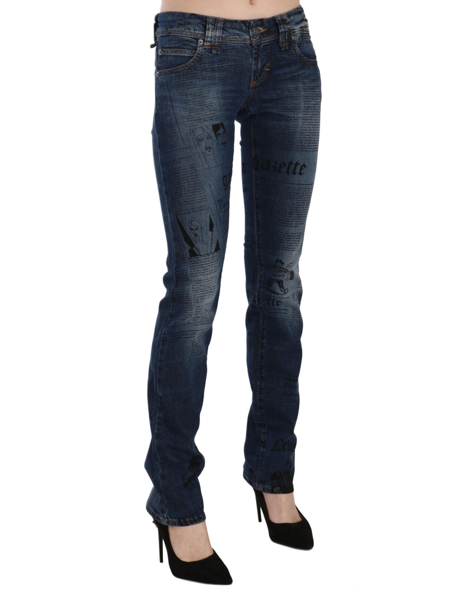 Blue Gazette Newspaper Print Low Waist Skinny Denim Jeans W25 US Women Secondary image
