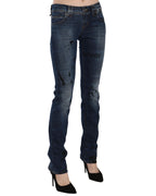 Blue Gazette Newspaper Print Low Waist Skinny Denim Jeans W25 US Women