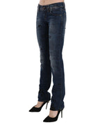 Blue Gazette Newspaper Print Low Waist Skinny Denim Jeans W25 US Women