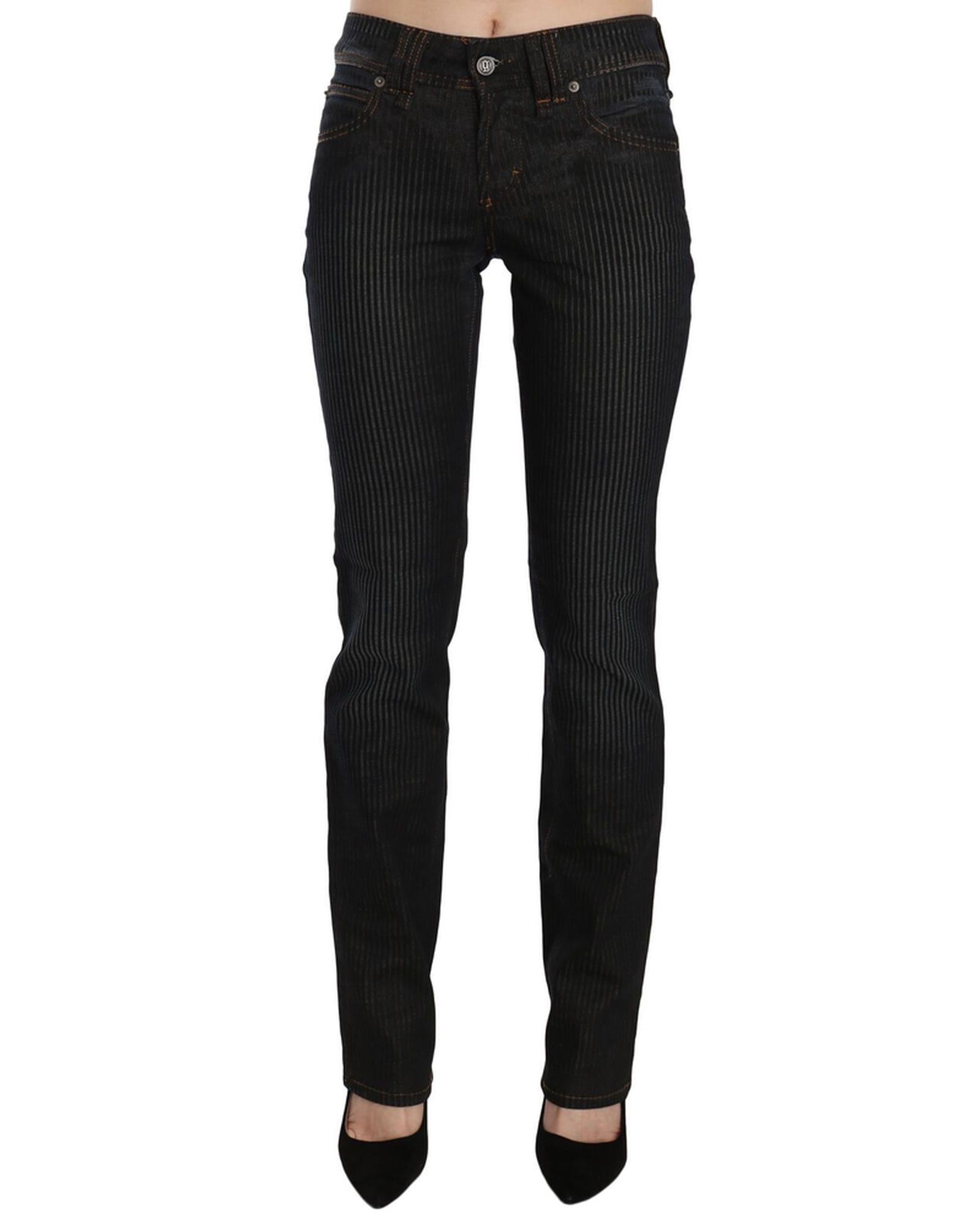 Mid Waist Slim Fit Corduroy Jeans with Logo Details W27 US Women Main image