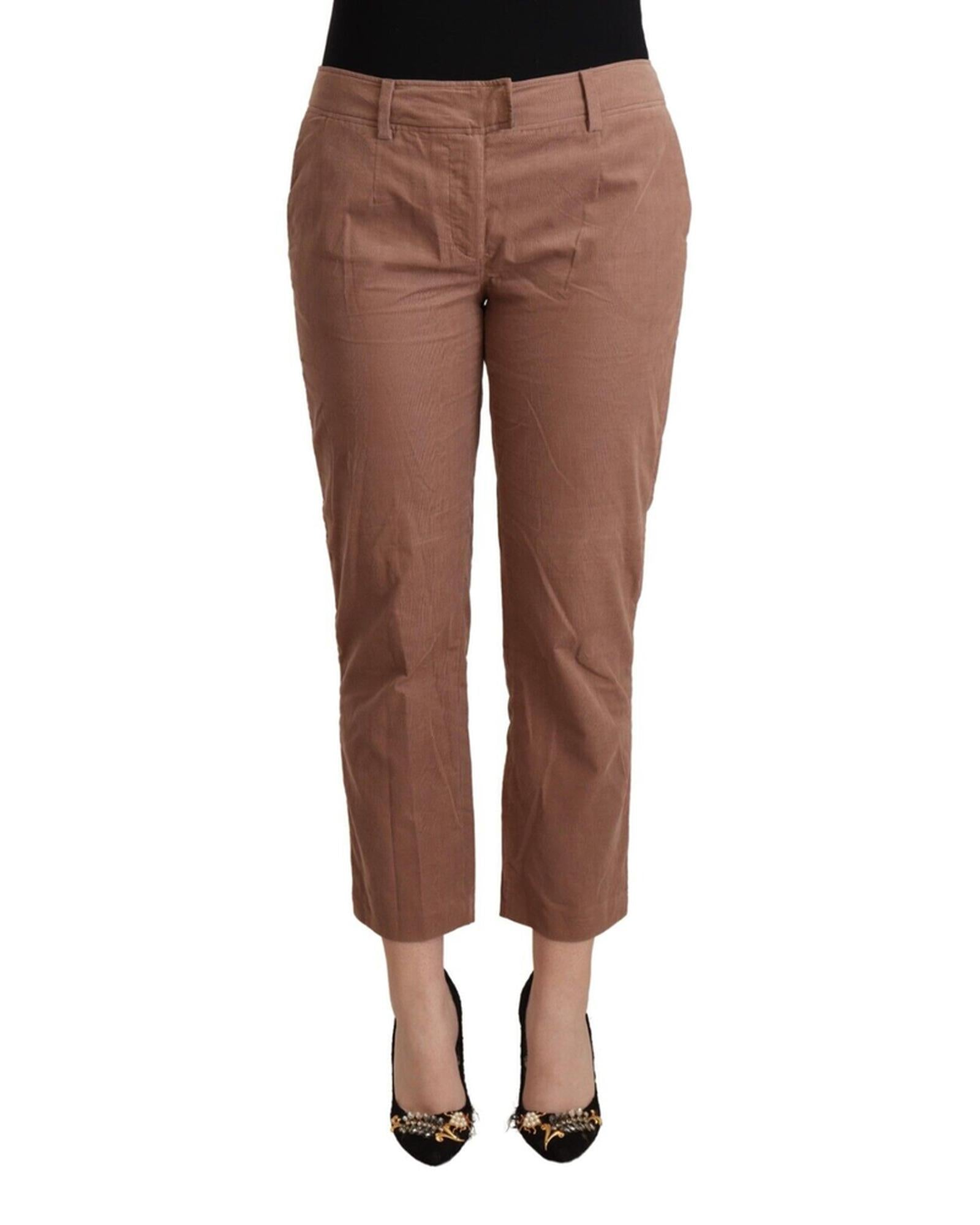 100% Authentic COSTUME NATIONAL Mid Waist Cotton Tapered Cropped Pants with Logo Details 38 IT Women Main image
