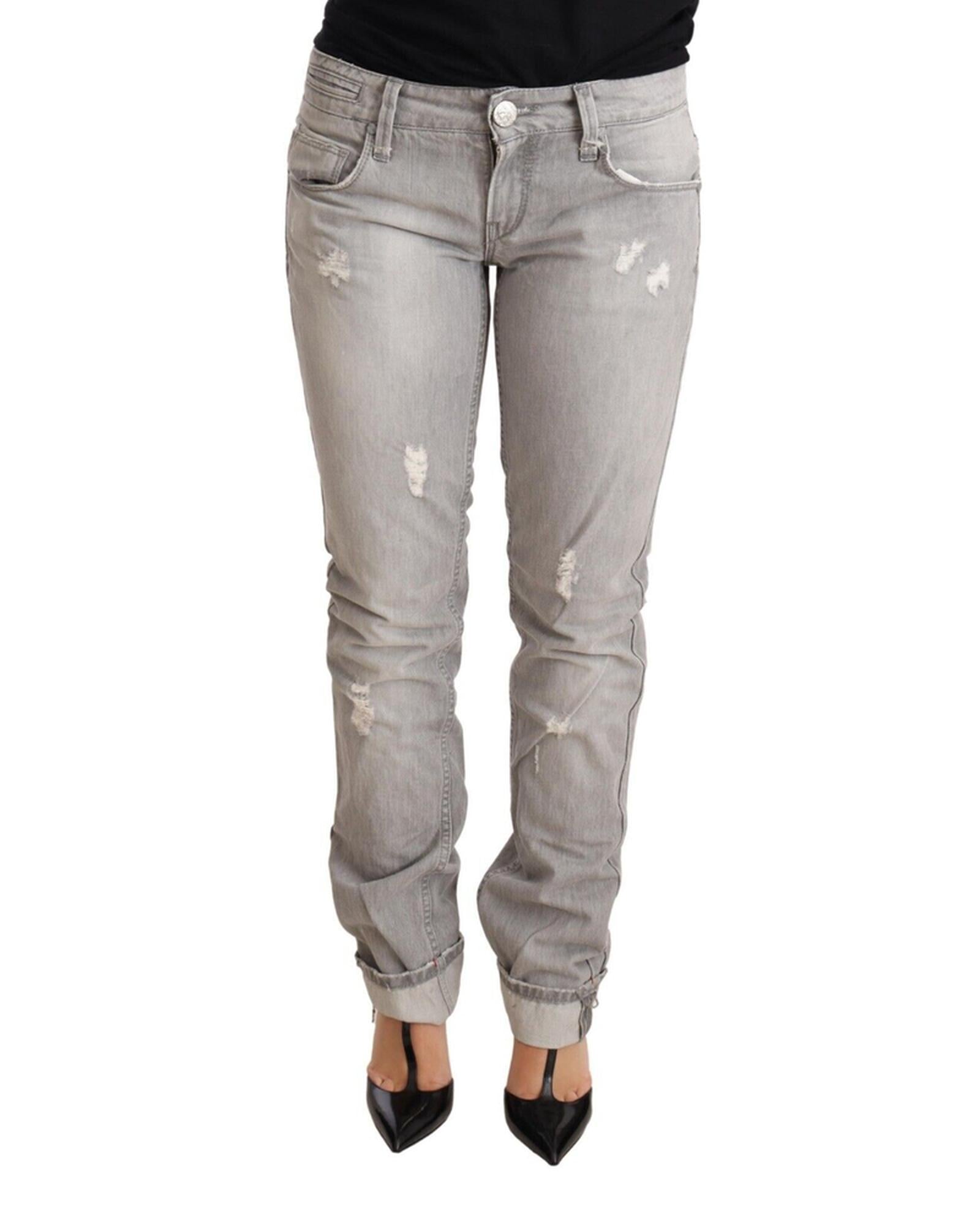 Tattered Skinny Cut Jeans with Logo Details W26 US Women Main image