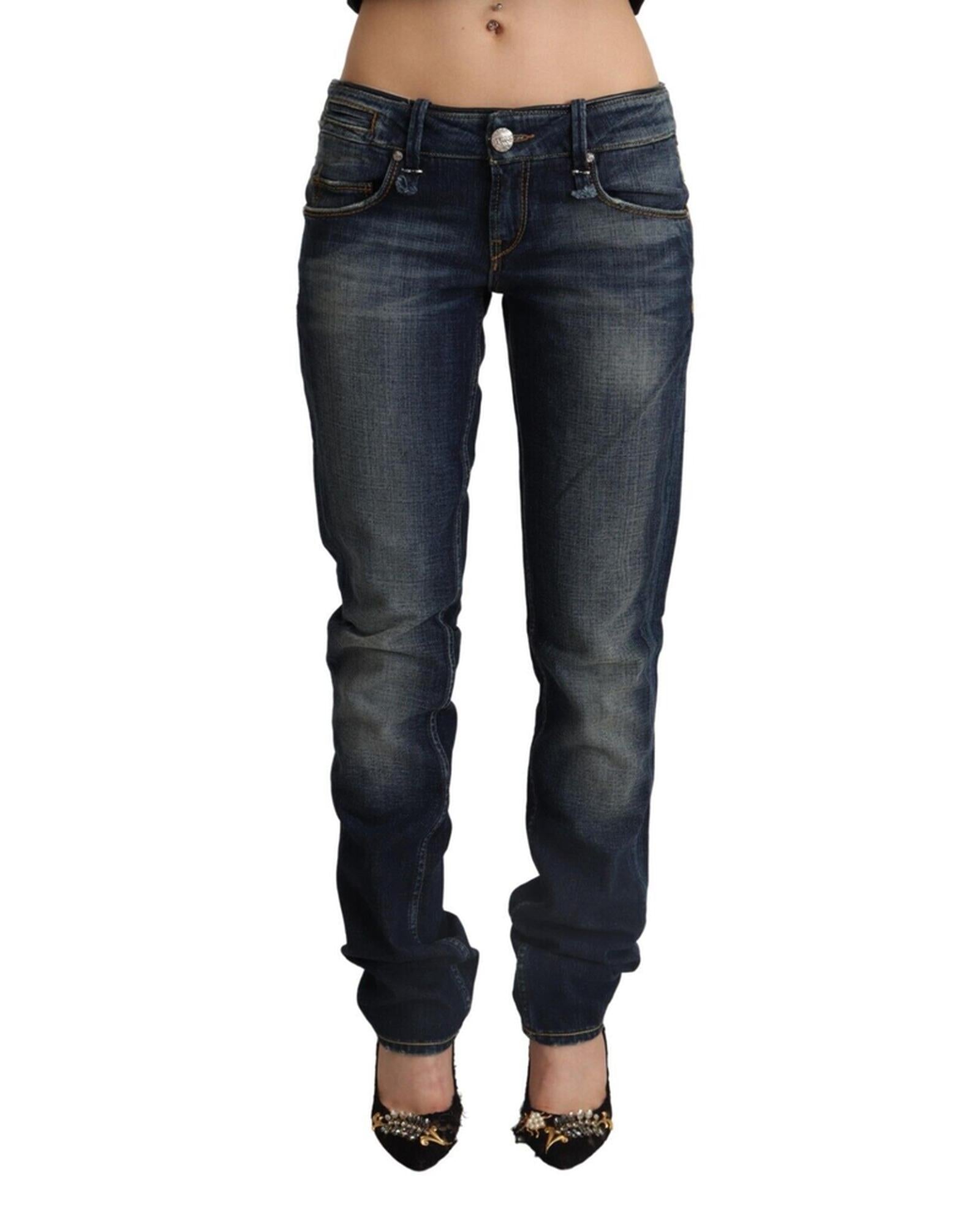 Low Waist Skinny Denim Jeans with Logo Details and Zipper Closure W26 US Women Main image