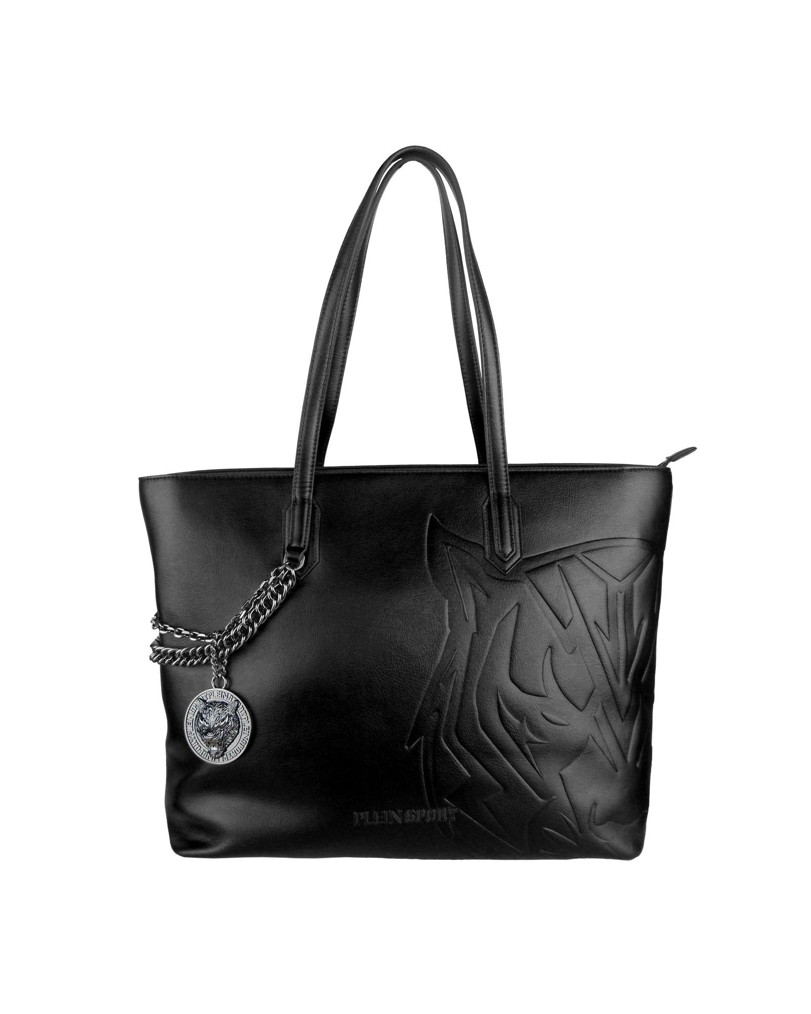 Black Eco-Leather Plein Sport Shopping Bag with Chain Detail One Size Women Main image