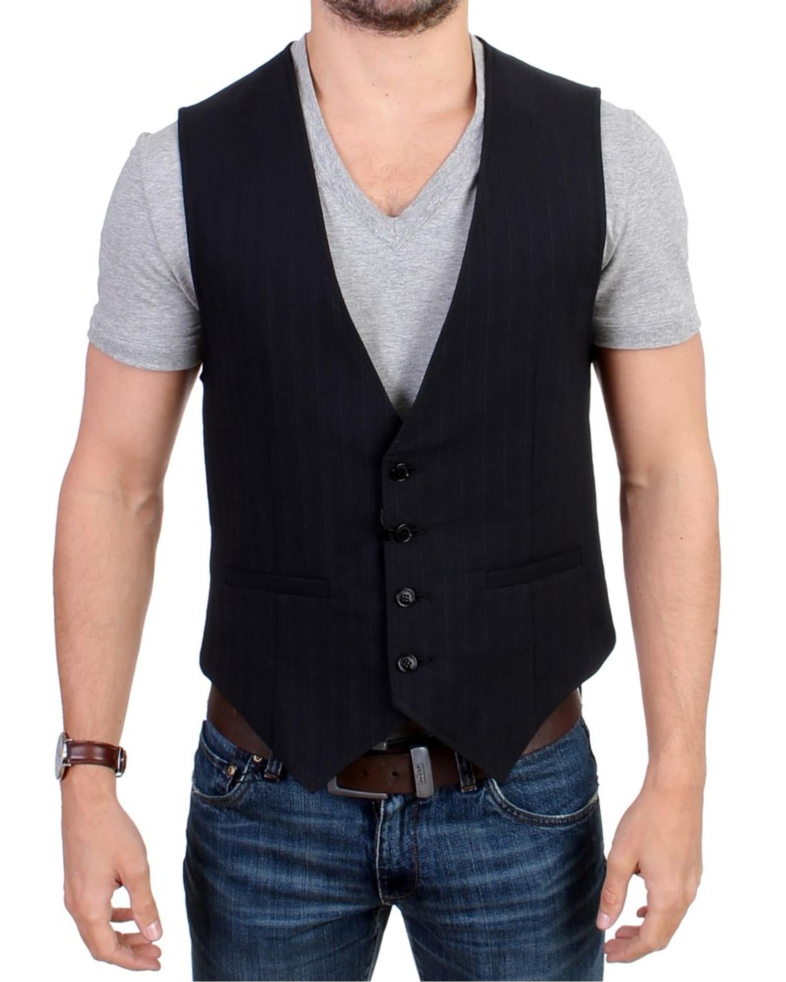 Costume National CNC Black Striped Casual Vest 48 IT Men Main image