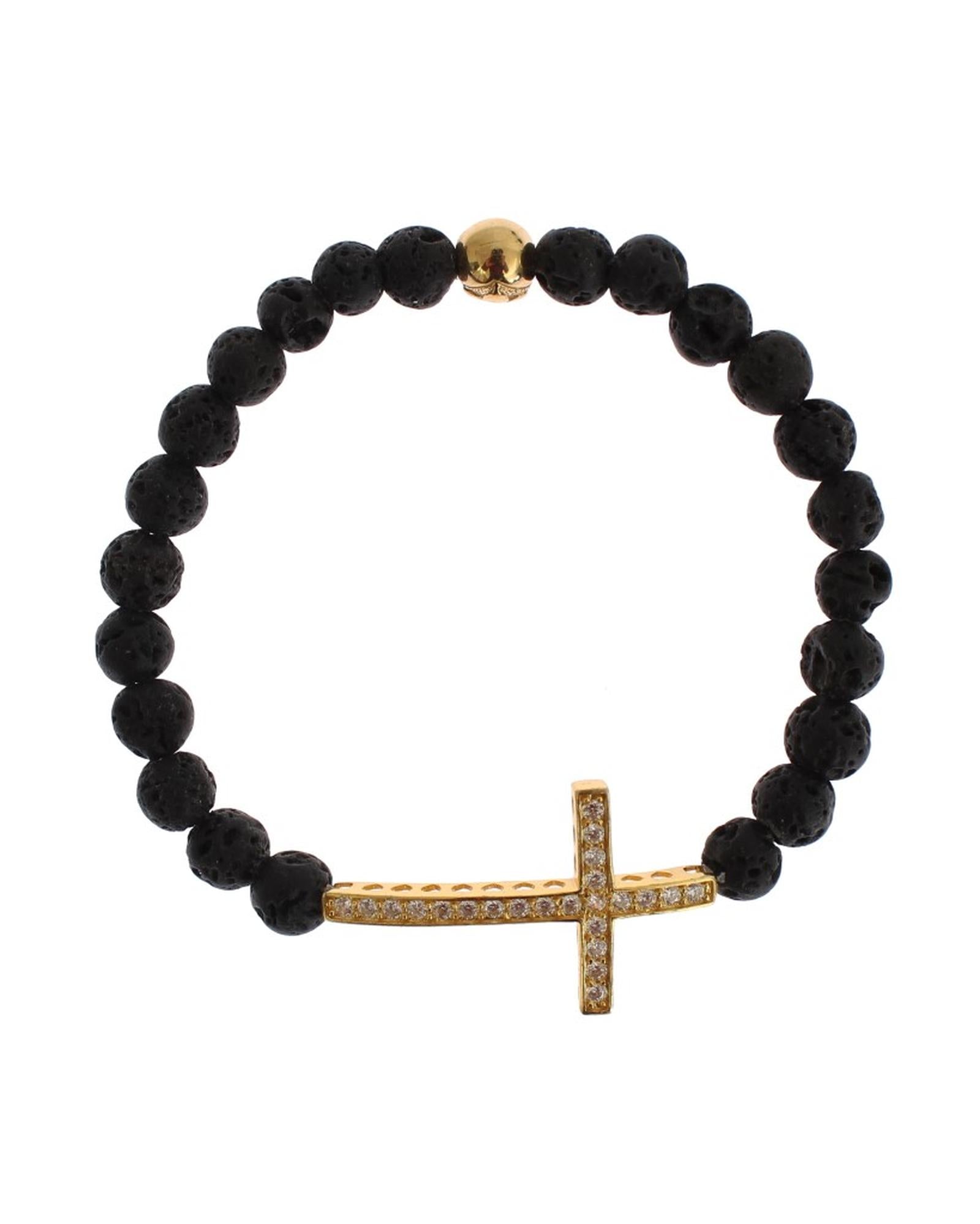 NIALAYA Gold Plated Sterling Silver Bracelet with CZ Diamond Cross XS Women Main image