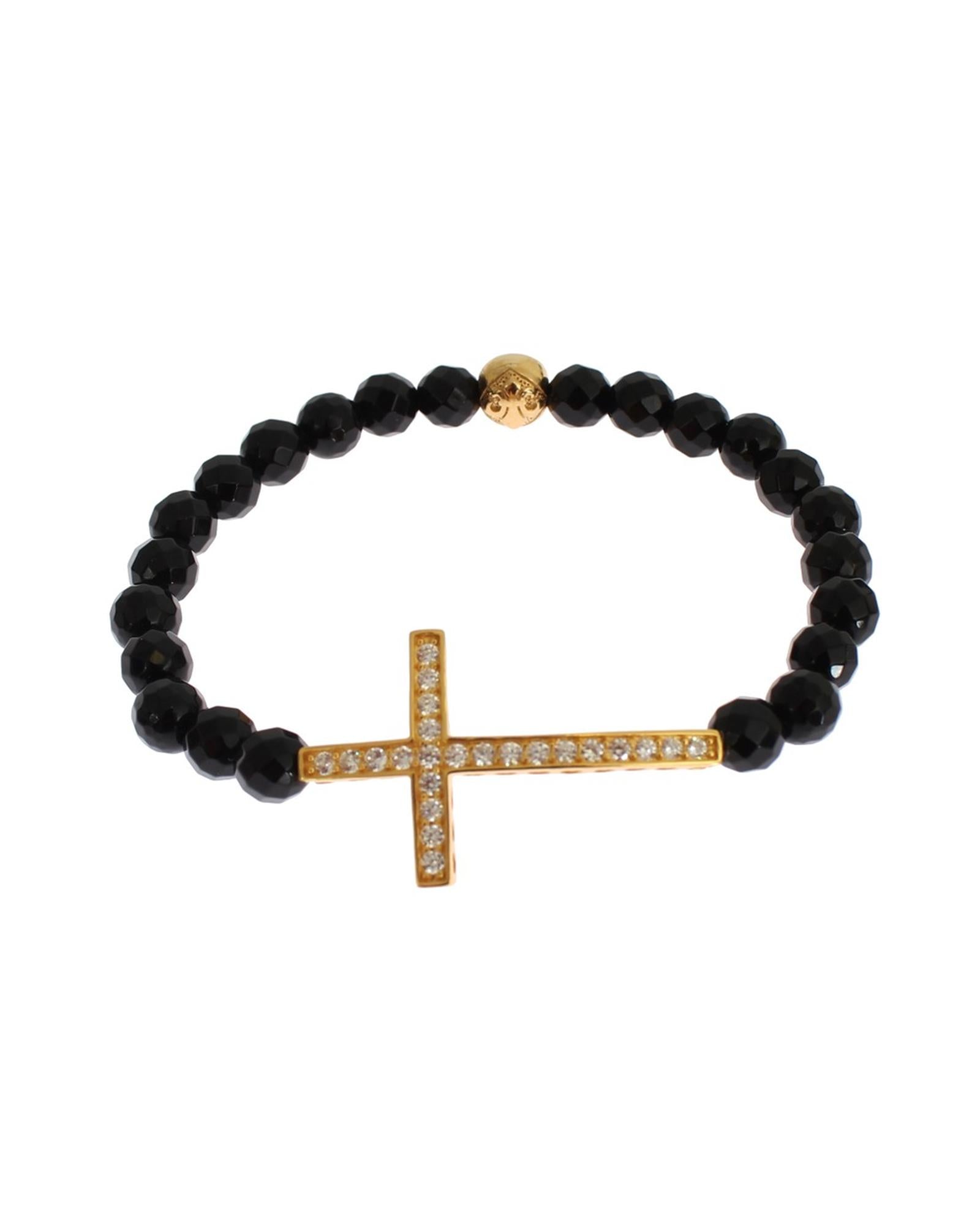 NIALAYA Gold Plated Sterling Silver Bracelet with Agate Stone and CZ Diamond Cross M Women Secondary image