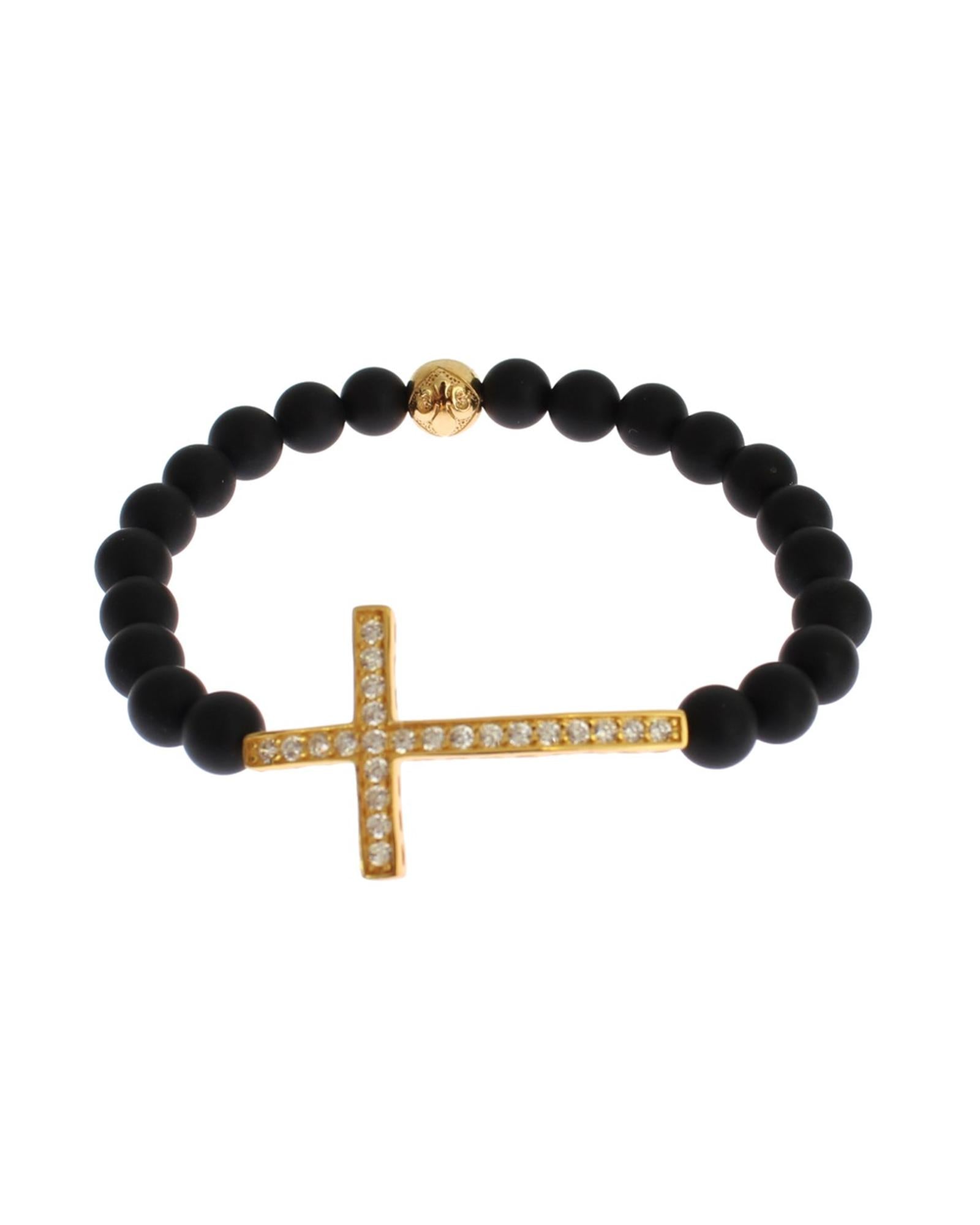 Authentic NIALAYA Bracelet with Matte Onyx Beads and CZ Diamond Cross XS Women Secondary image