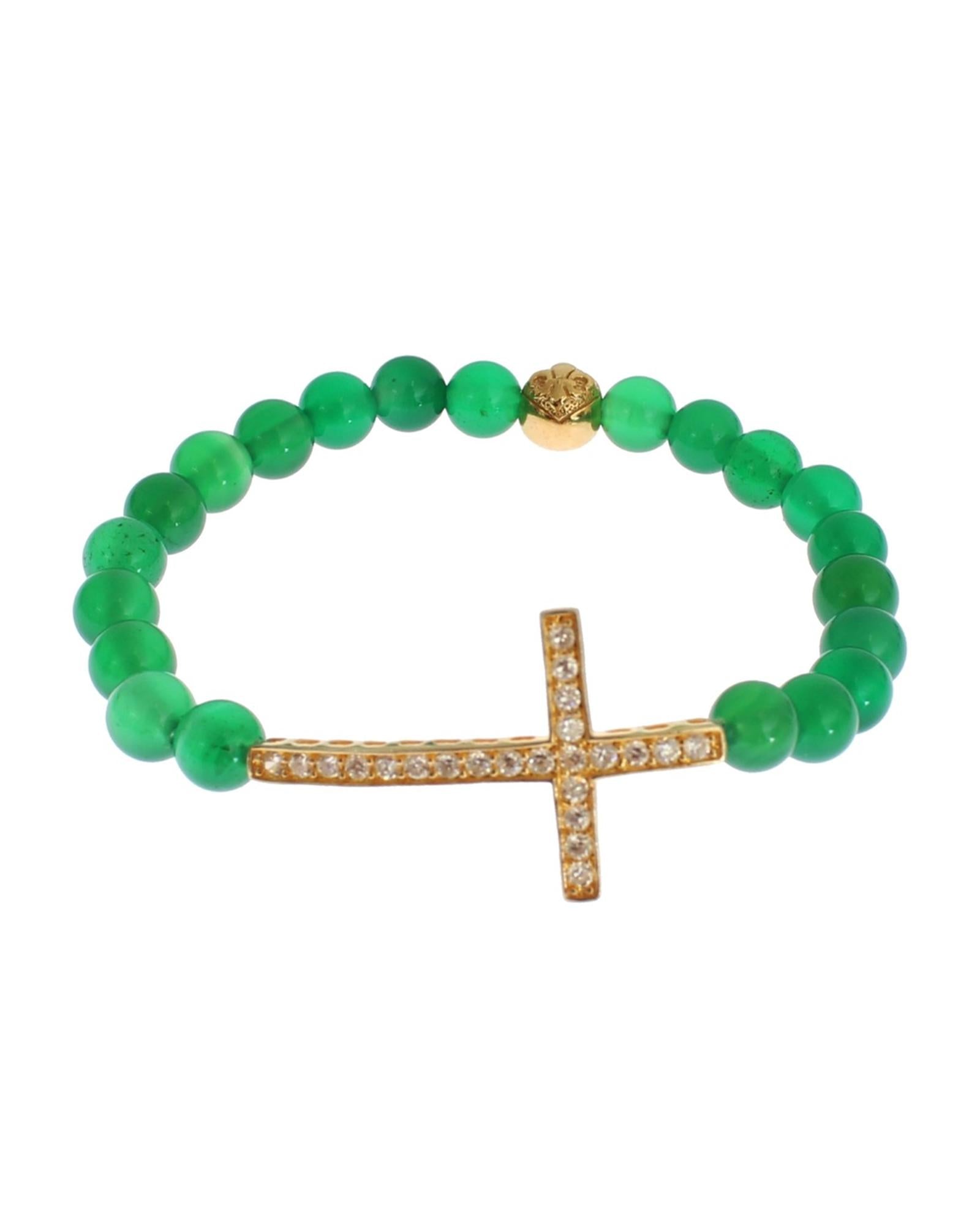 NIALAYA Green Jade Bead Bracelet with CZ Diamond Cross M Women Secondary image