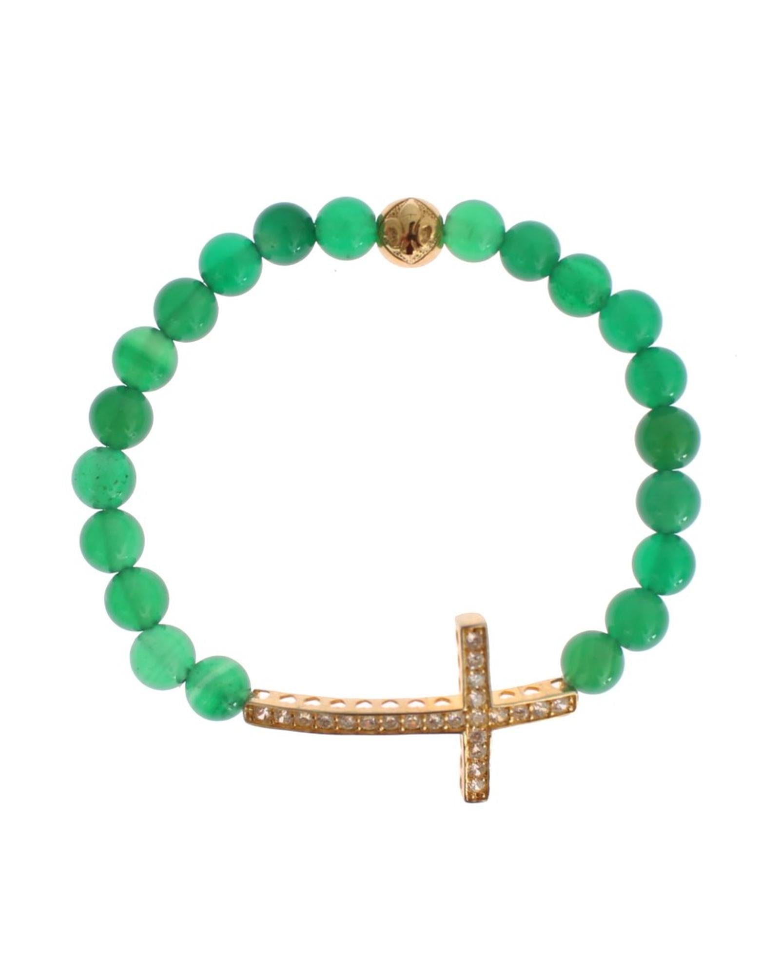 NIALAYA Green Jade Bead Bracelet with CZ Diamond Cross S Women Main image