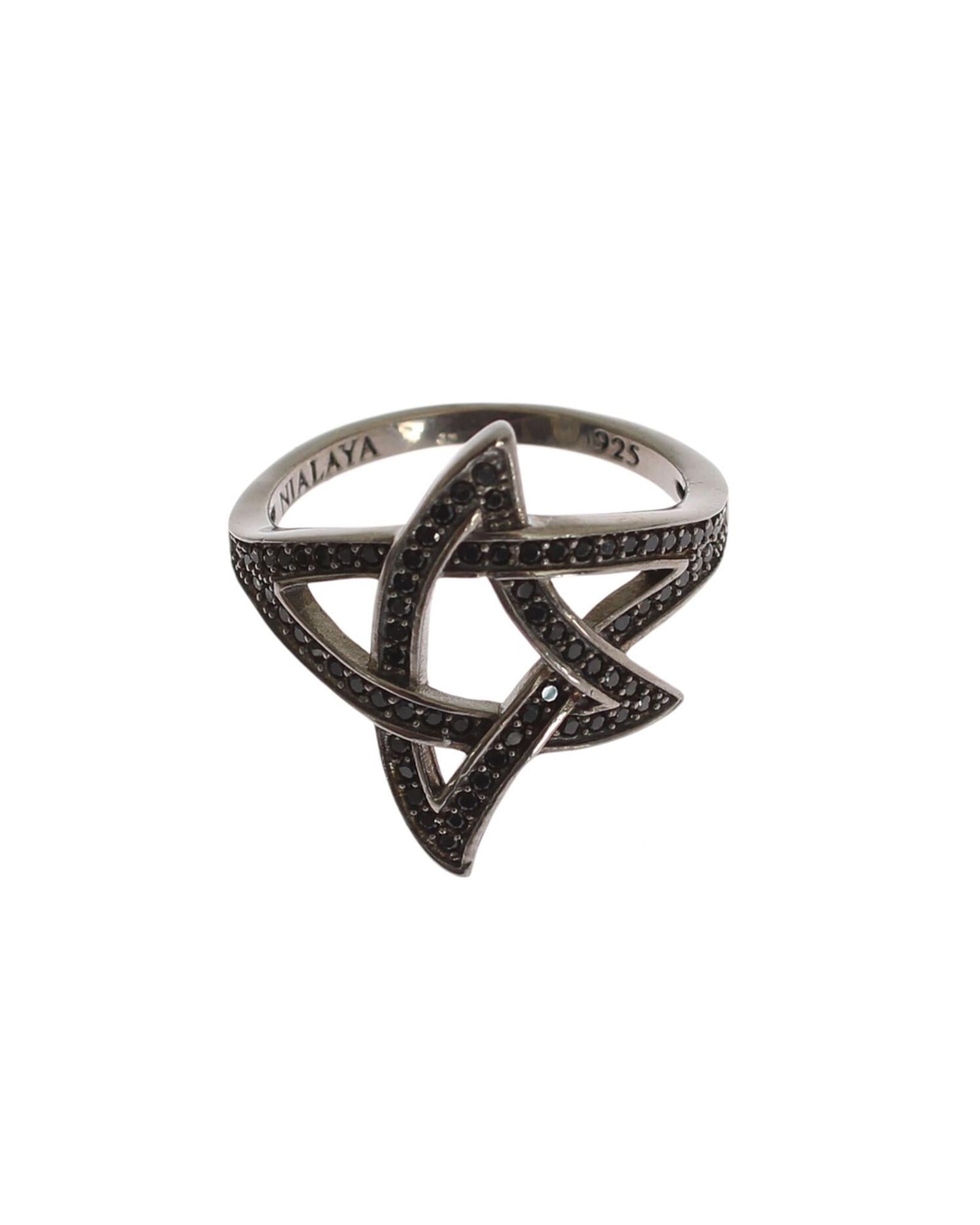 100% Authentic NIALAYA Black Rhodium Ring with CZ Crystals 54 EU Women Main image