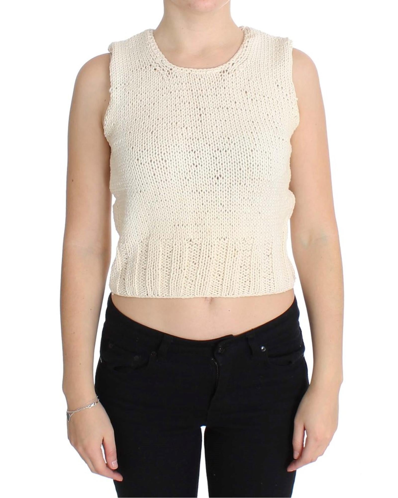 PINK MEMORIES Beige Knitted Cotton Blend Vest Sweater One Size Women Main image