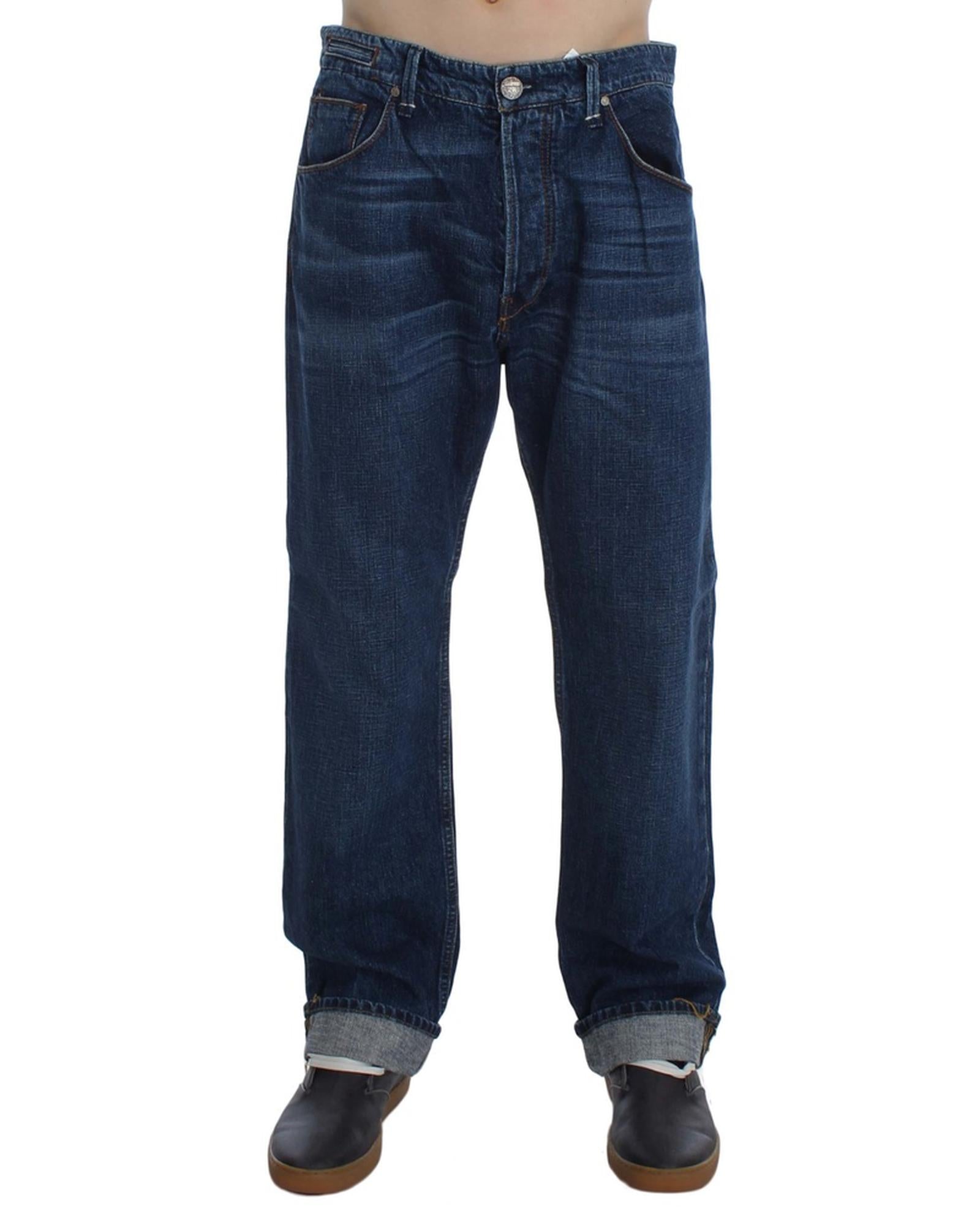 Baggy Loose Blue Wash Jeans with Logo Details by ACHT W34 US Men Main image