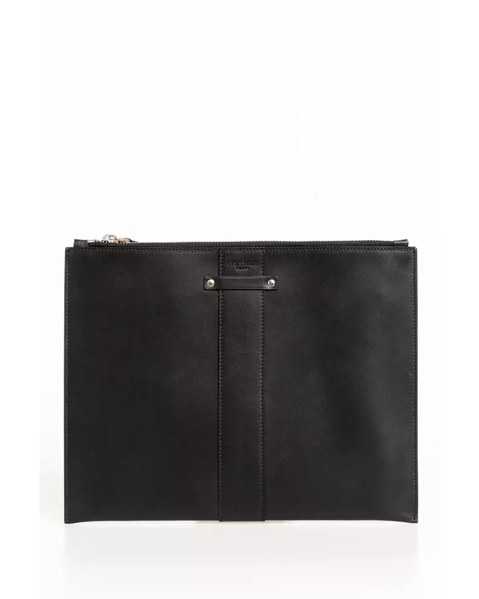 Black Calfskin Pocket Clutch Bag with Logo Detailing One Size Men Main image