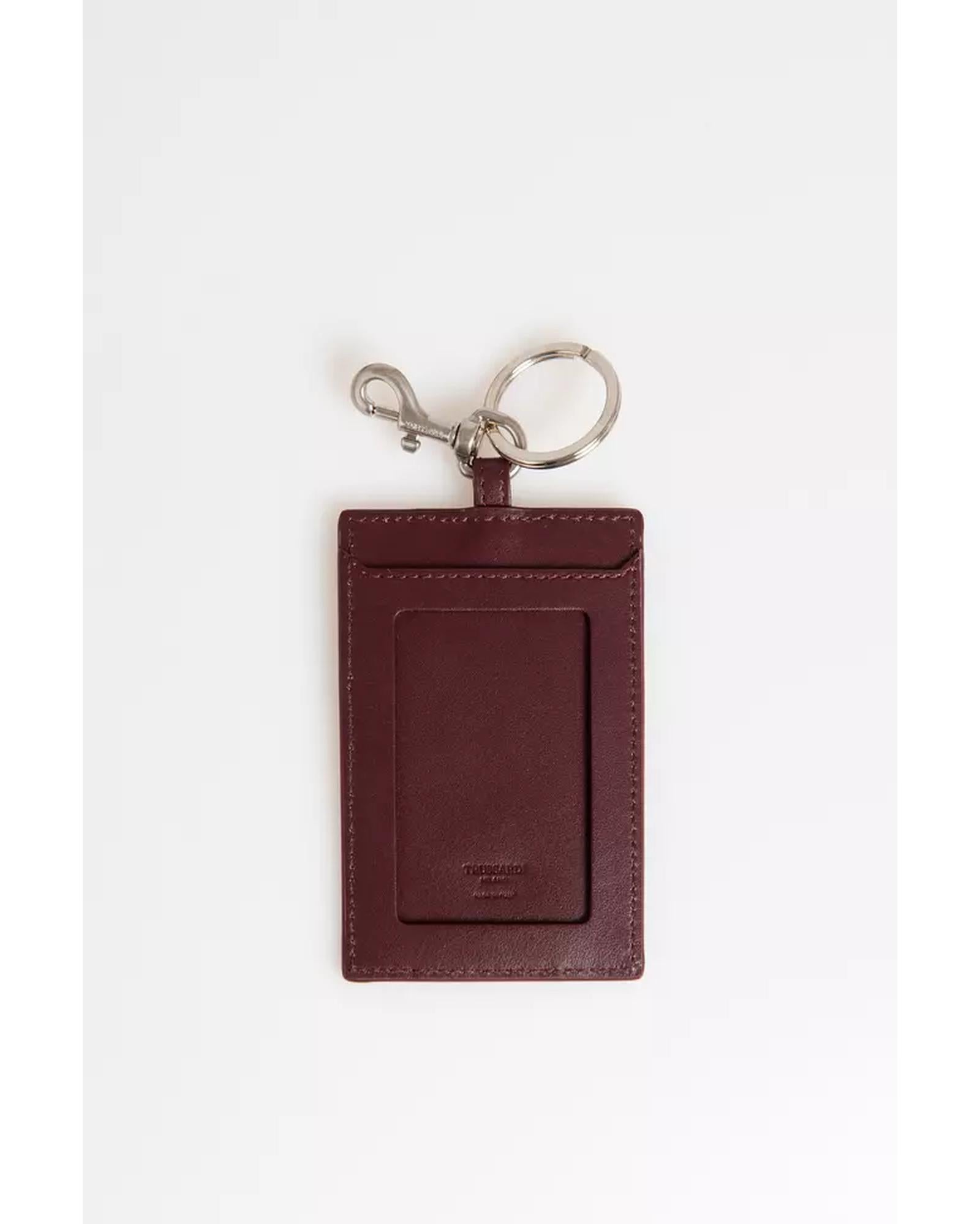 Leather Badge Holder with Hammered Detailing and Shiny Key Ring One Size Men Main image