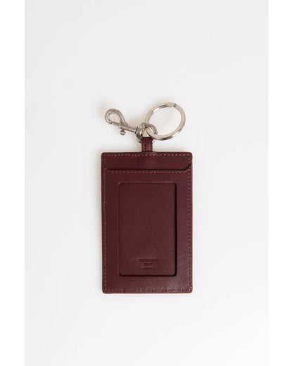Leather Badge Holder with Hammered Detailing and Shiny Key Ring One Size Men