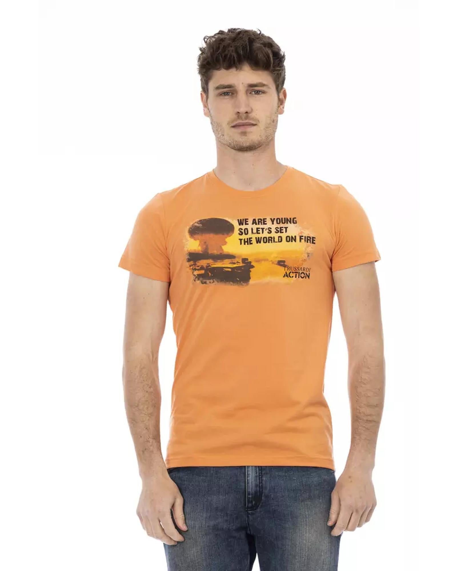 Short Sleeve T-shirt with Round Neck and Front Print L Men Main image