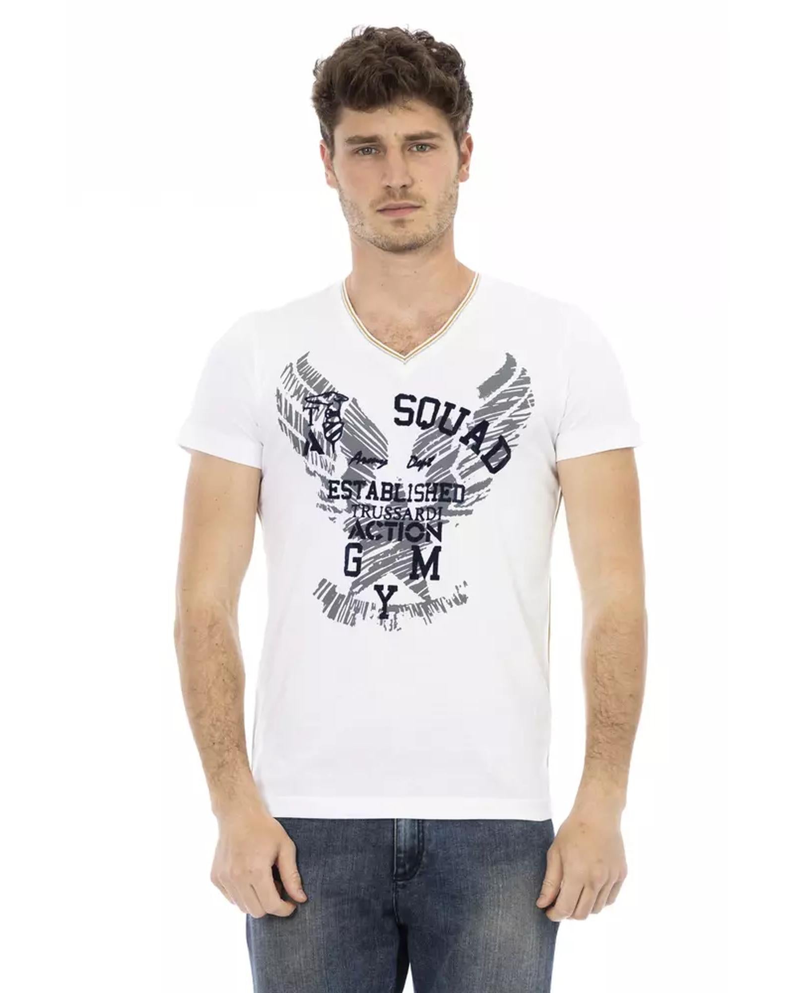 Short Sleeve T-shirt with V-neck and Front Print M Men Main image