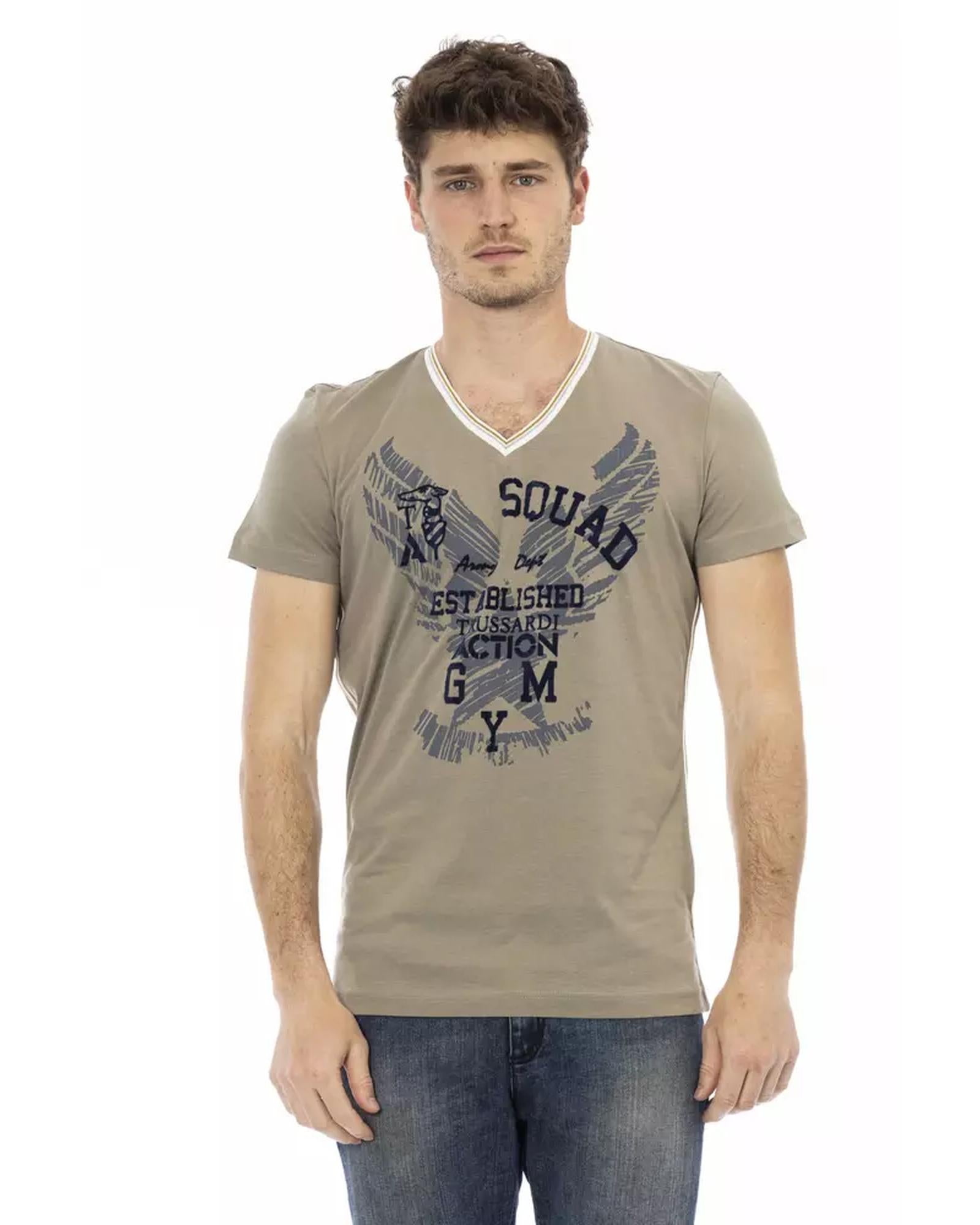 Short Sleeve T-shirt with V-neck and Front Print 2XL Men Main image
