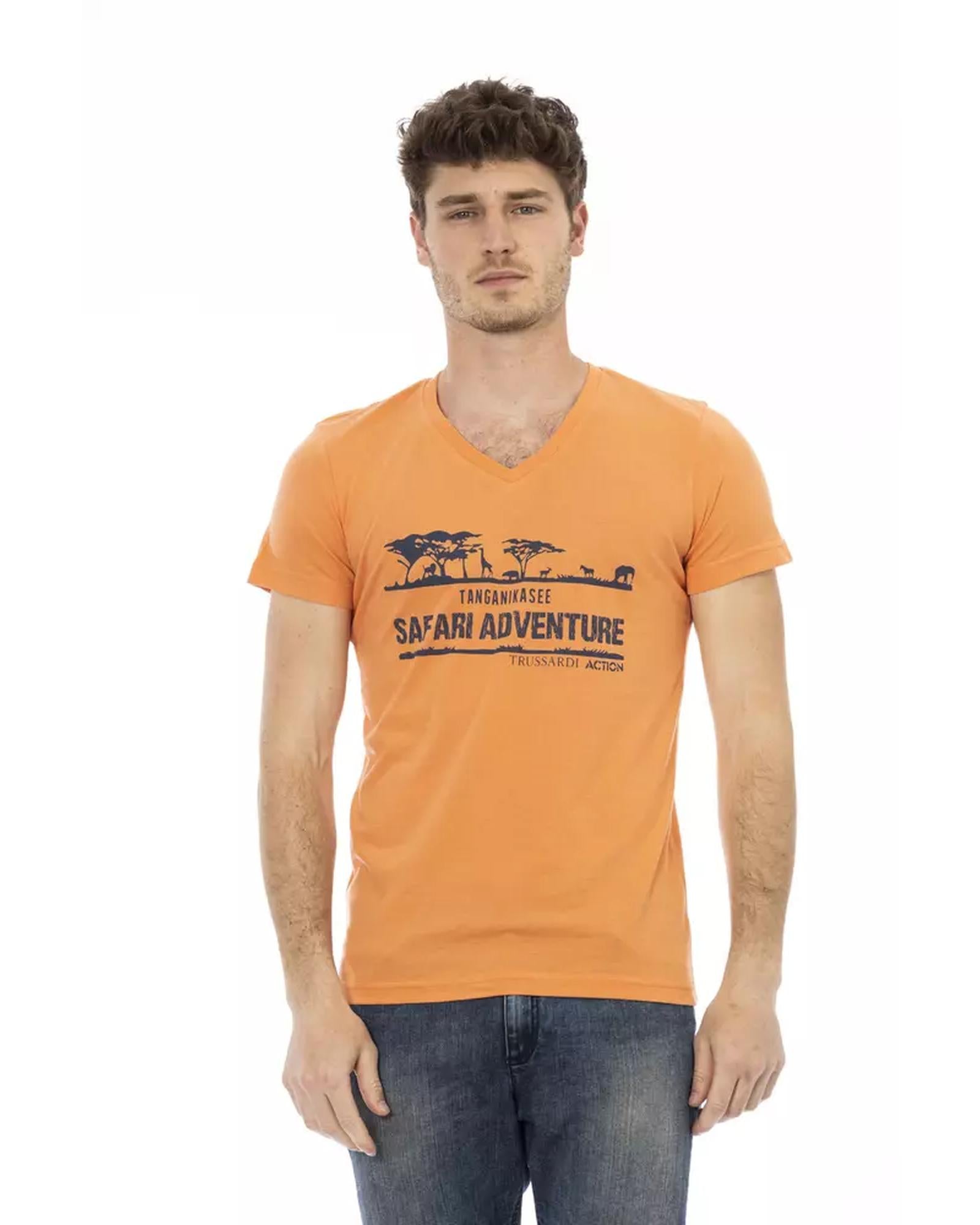 V-Neck Short Sleeve T-shirt with Front Print M Men Main image