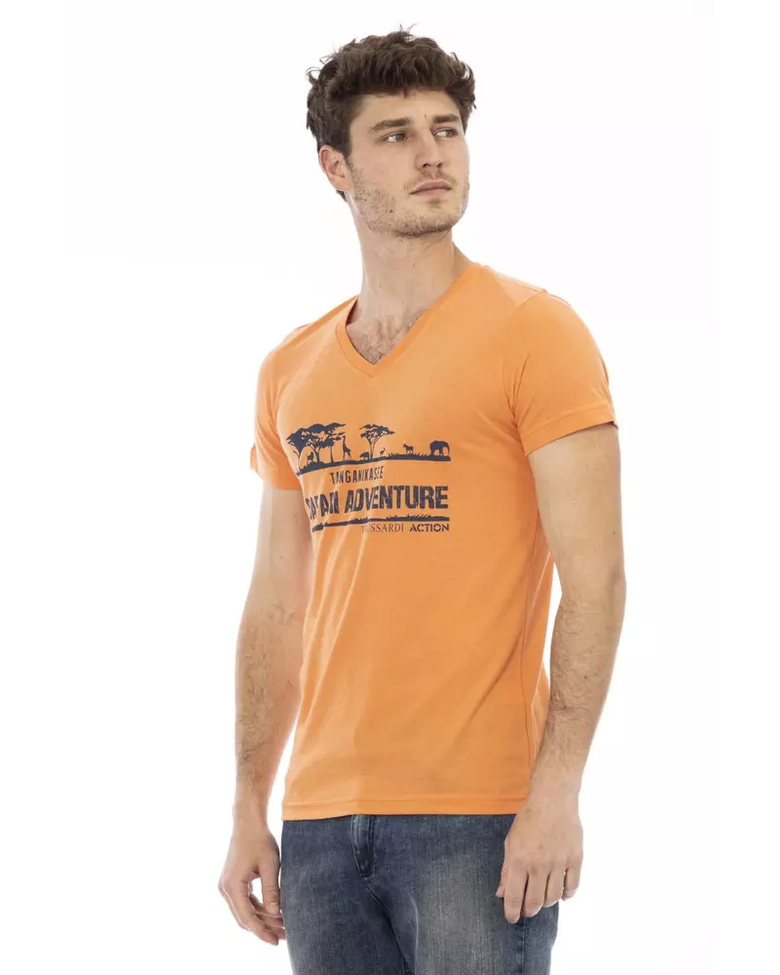 V-Neck Short Sleeve T-shirt with Front Print 2XL Men Secondary image