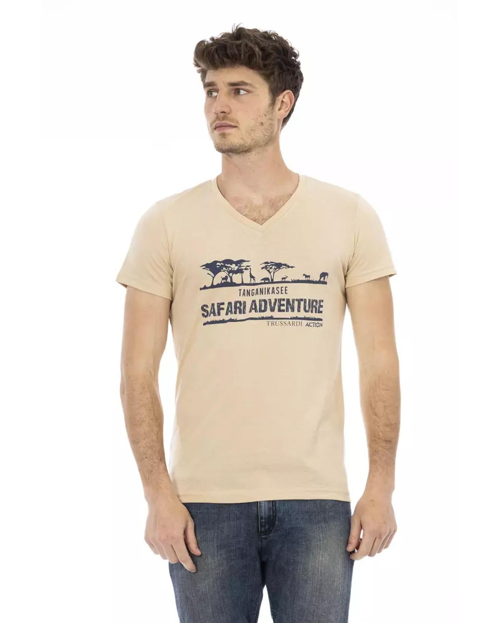 Short Sleeve T-shirt with V-neck and Front Print L Men Main image