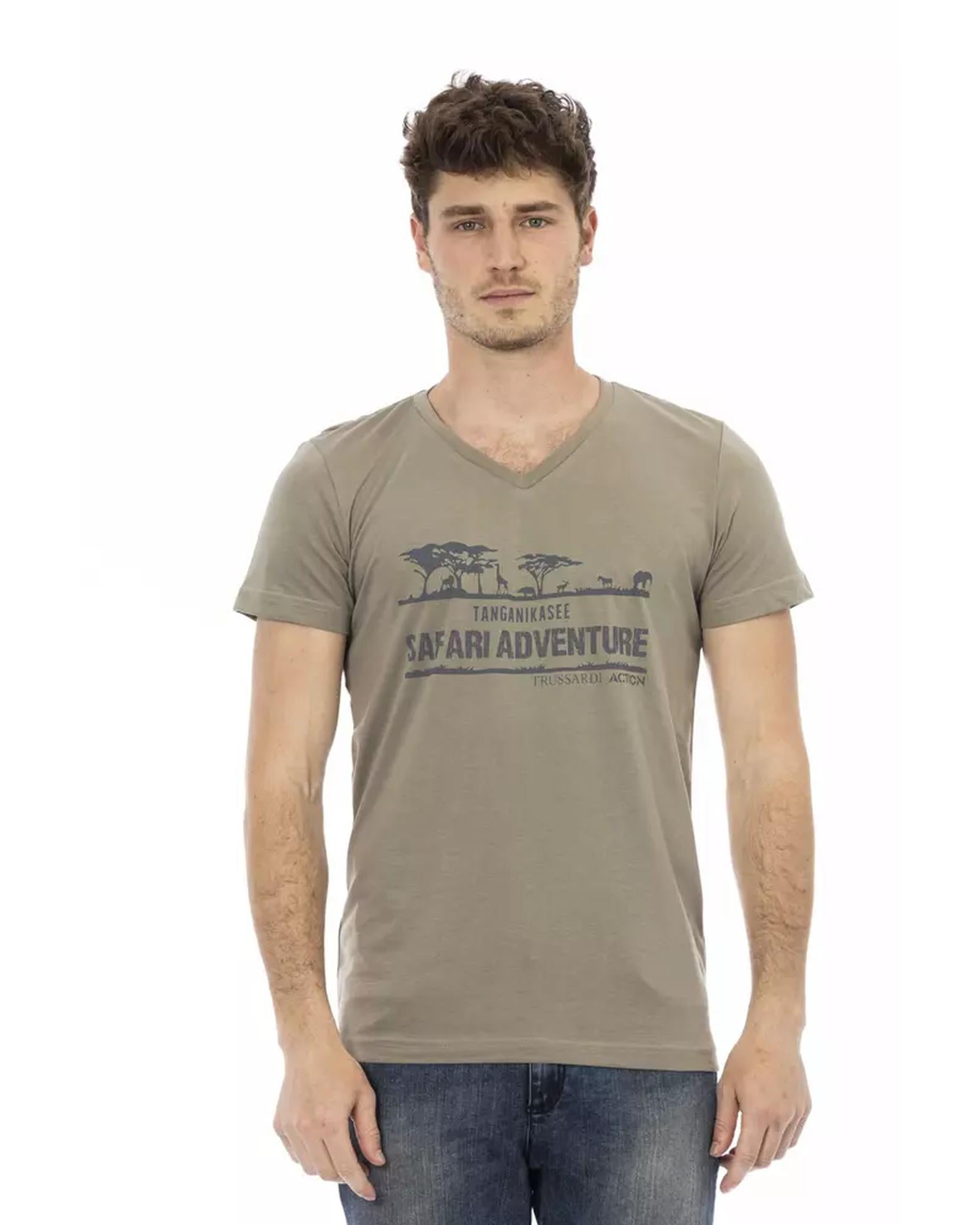 Short Sleeve V-Neck T-Shirt with Front Print 2XL Men Main image