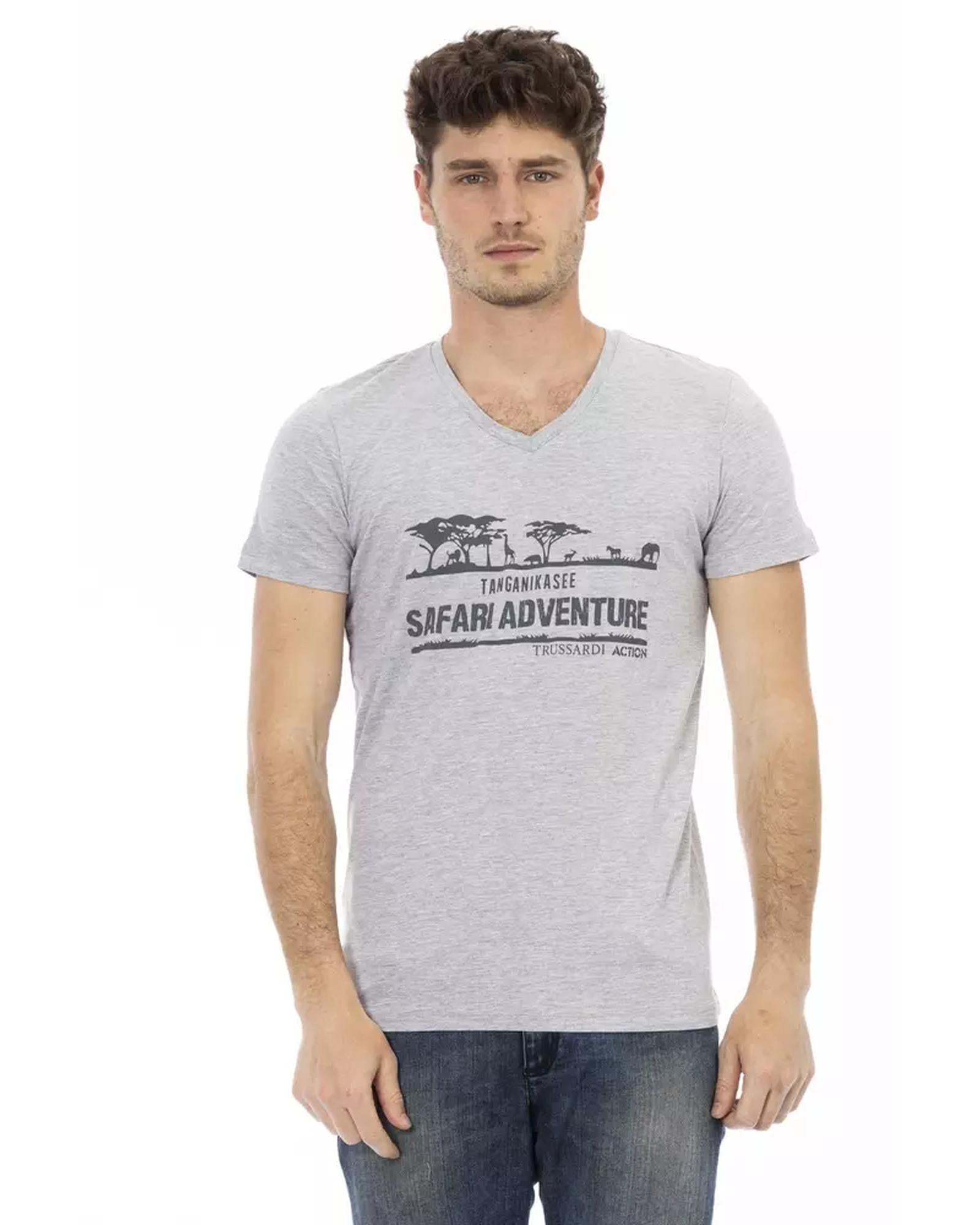 Short Sleeve V-Neck T-Shirt with Front Print L Men Main image