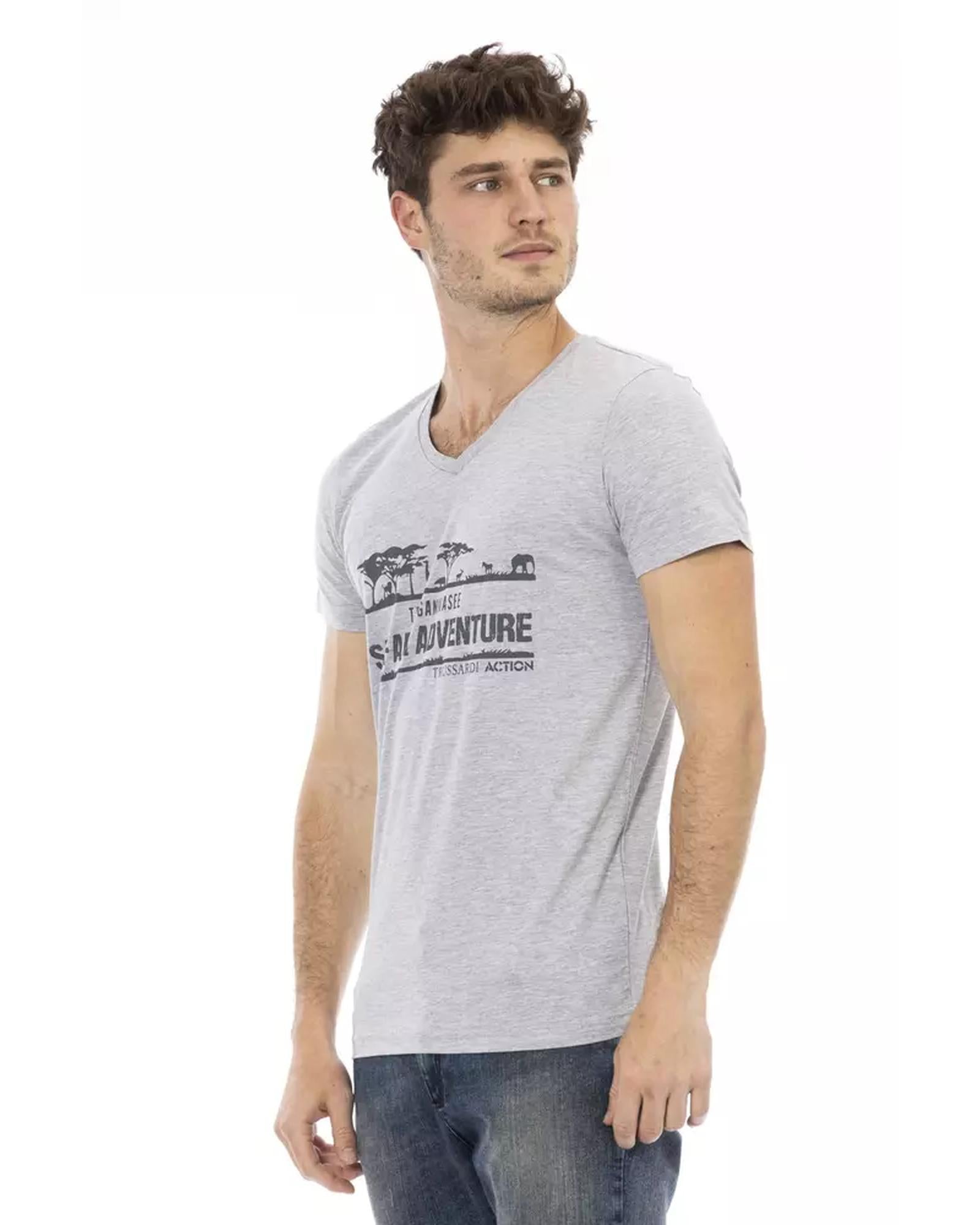 Short Sleeve V-Neck T-Shirt with Front Print L Men Secondary image