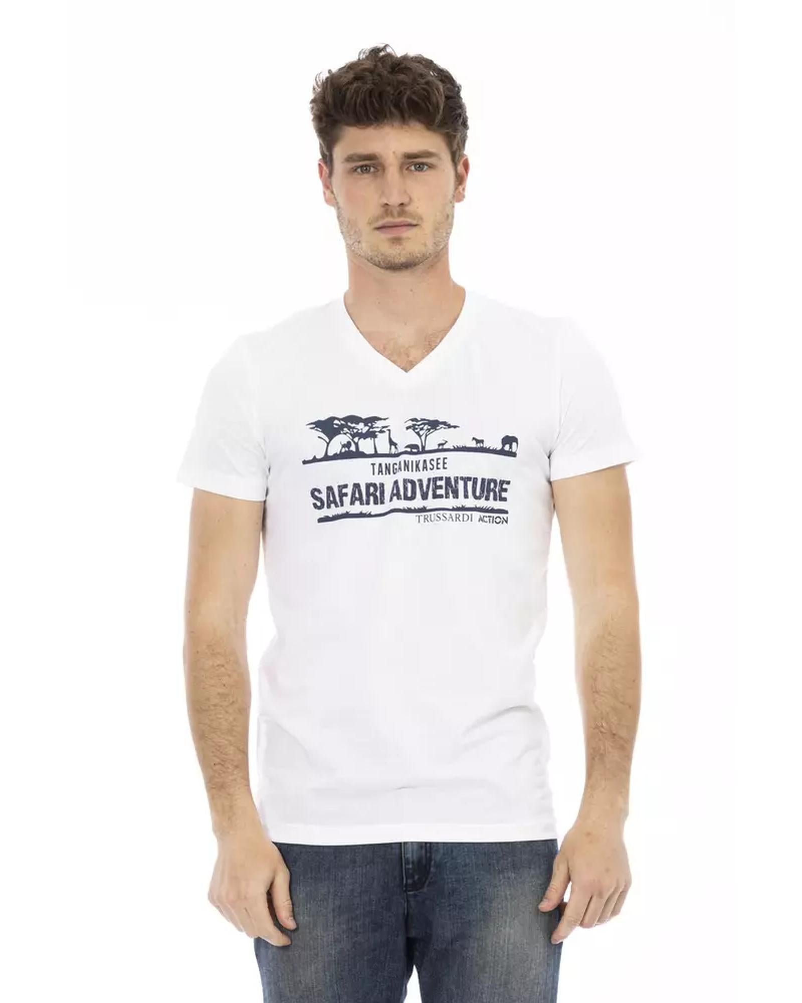 Short Sleeve V-Neck T-shirt with Front Print 2XL Men Main image