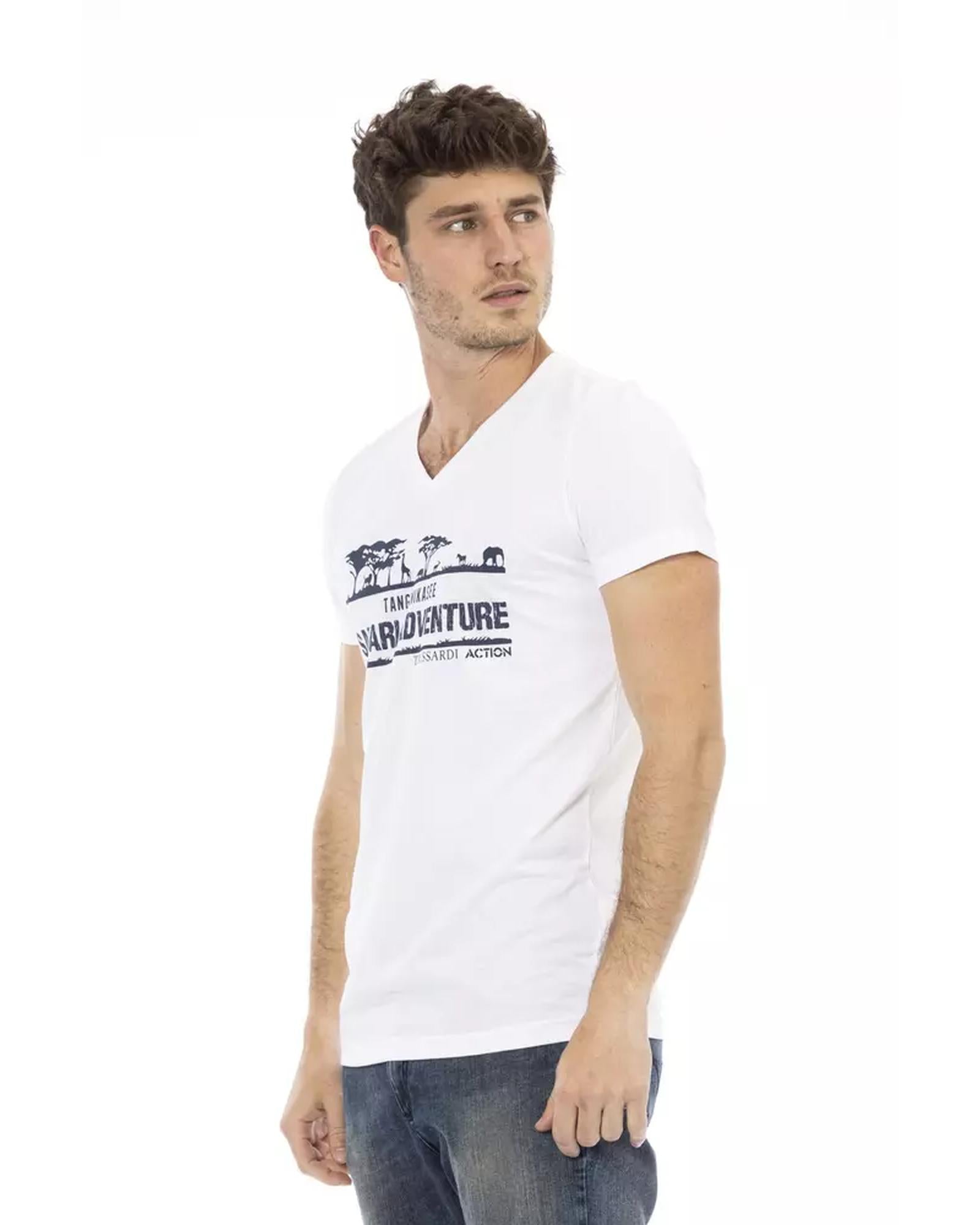 Short Sleeve V-Neck T-shirt with Front Print 2XL Men Secondary image