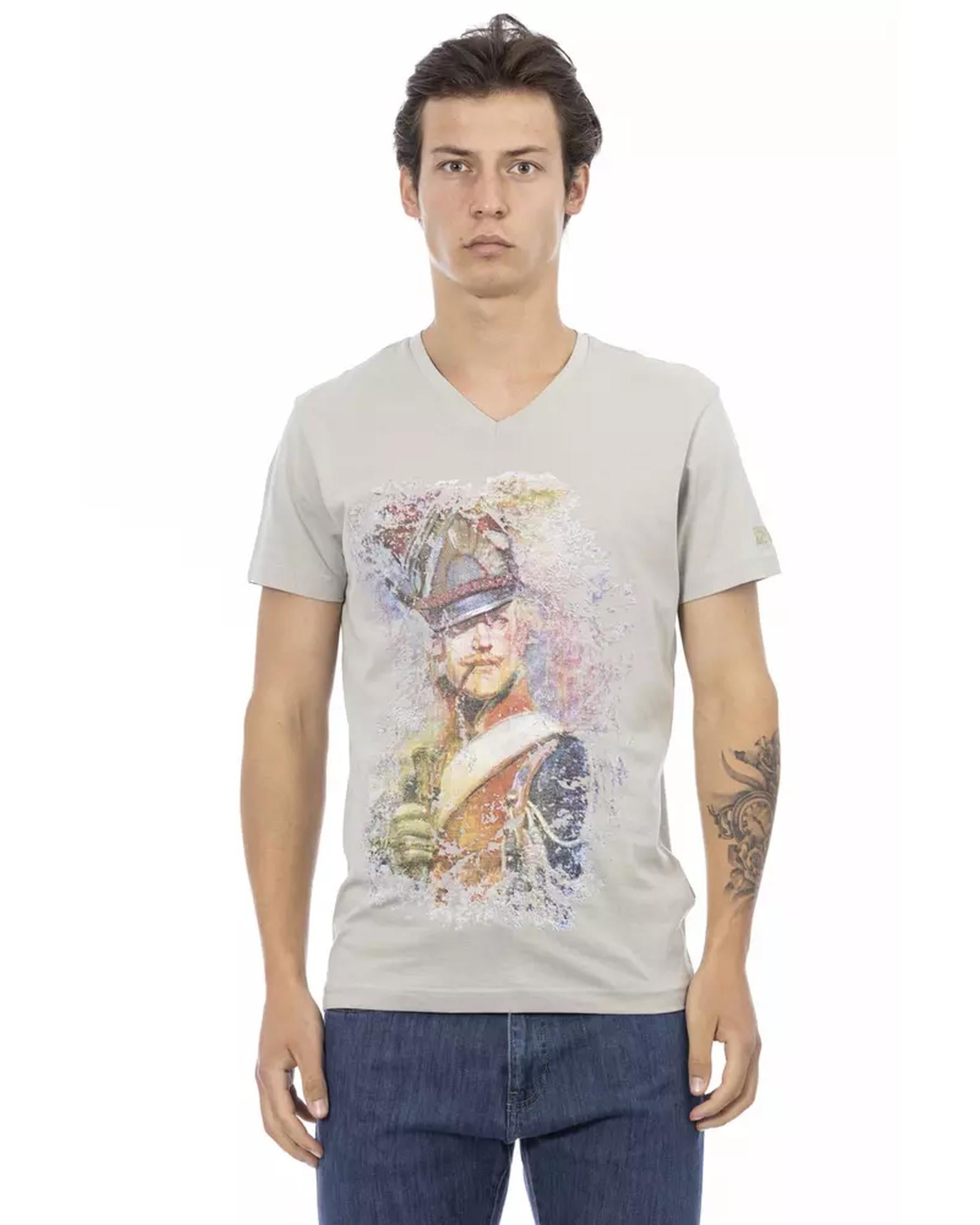 Short Sleeve T-shirt with V-neck and Front Print L Men Main image