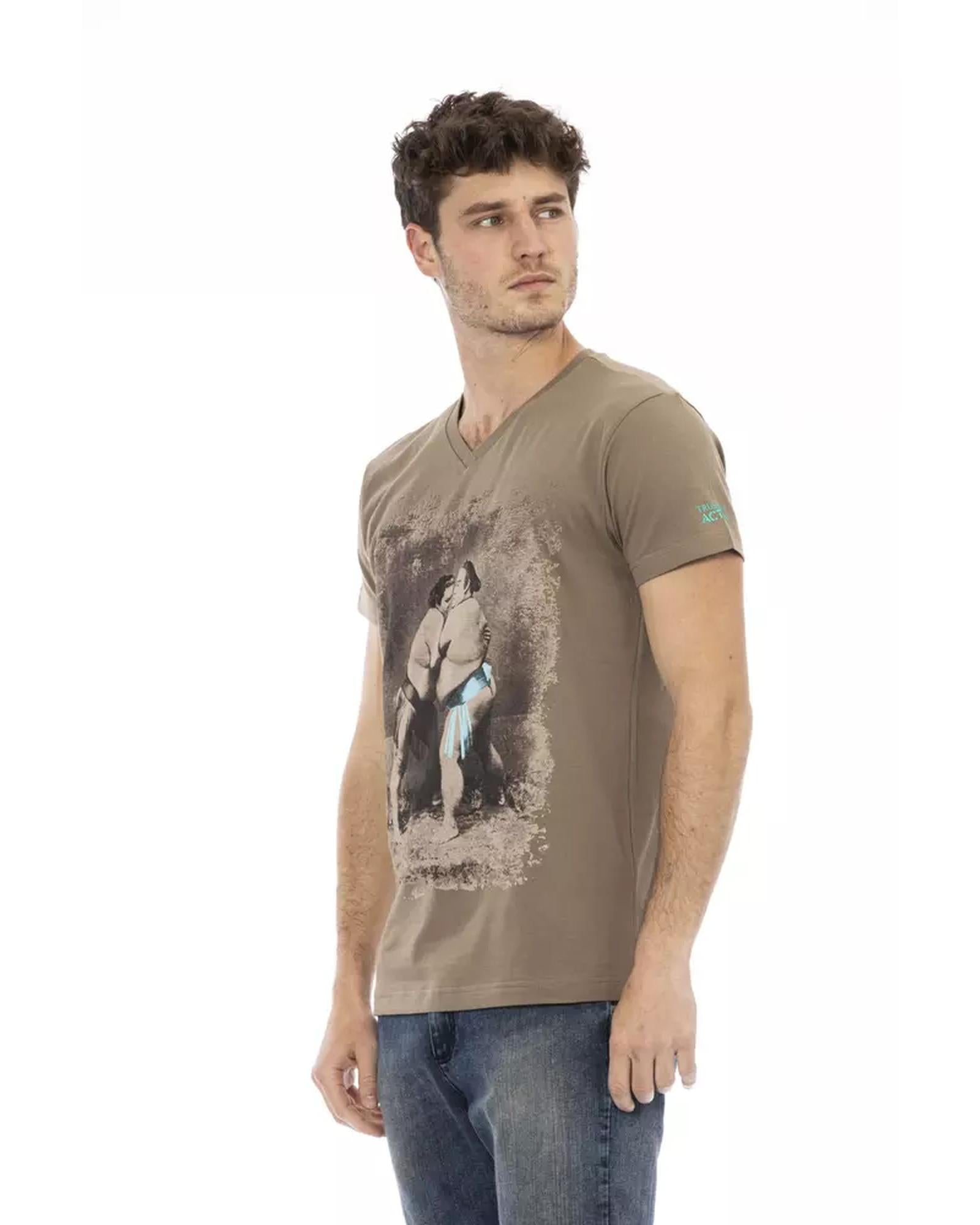 Short Sleeve V-Neck T-Shirt with Front Print M Men Secondary image