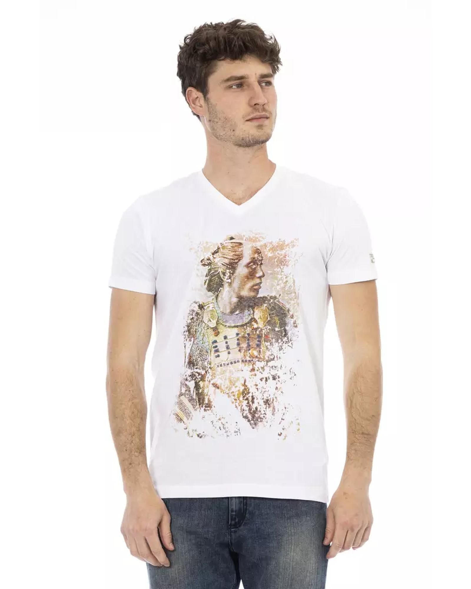 Short Sleeve V-Neck T-shirt with Front Print 2XL Men Main image