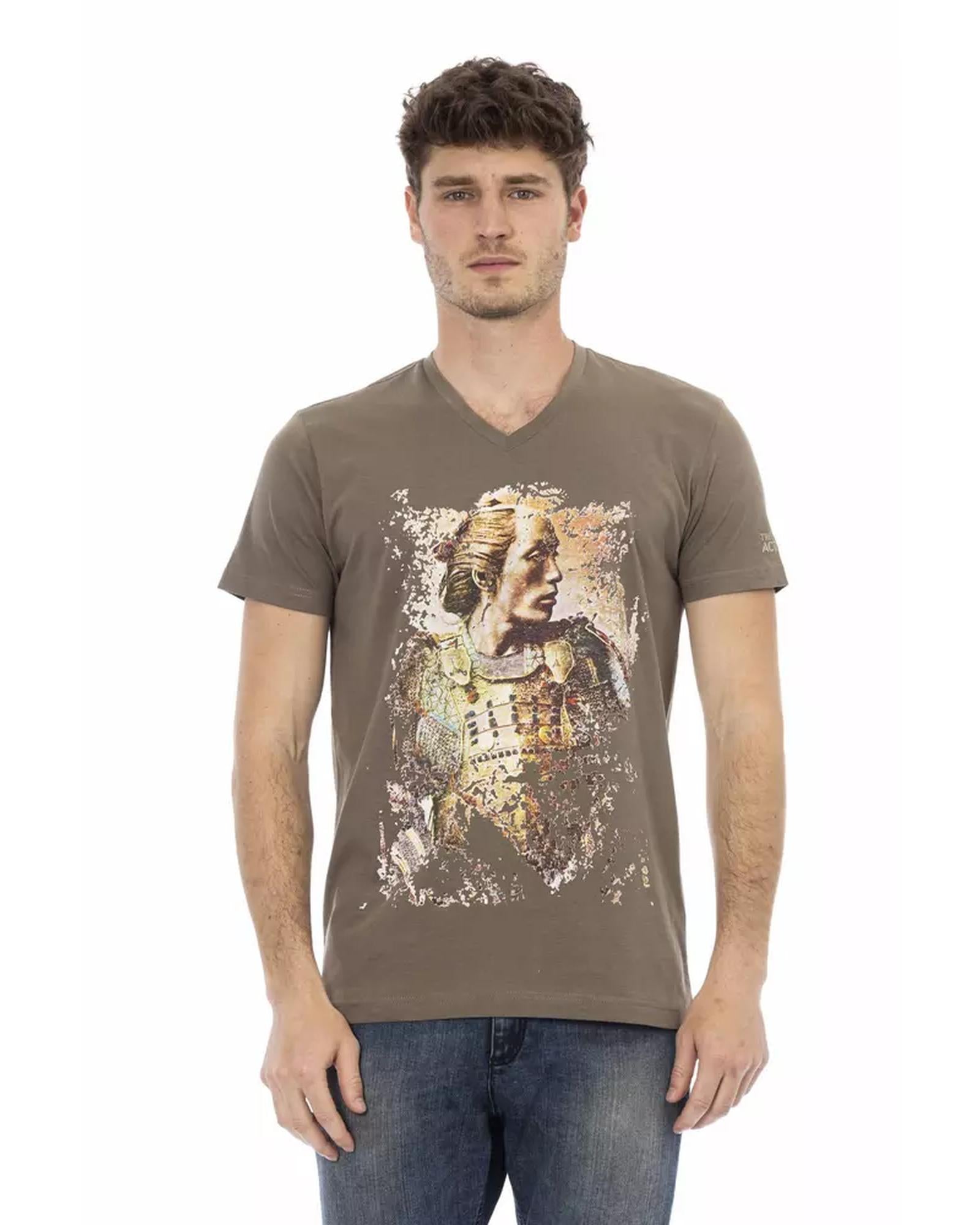 Short Sleeve V-Neck T-shirt with Front Print 2XL Men Main image