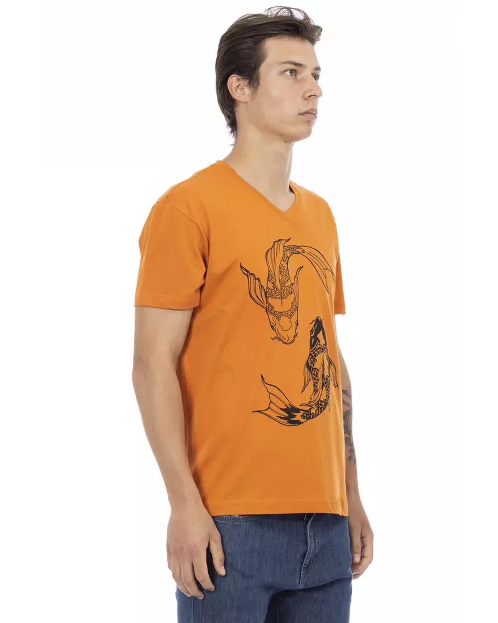 Short Sleeve V-Neck T-Shirt with Front Print S Men Secondary image