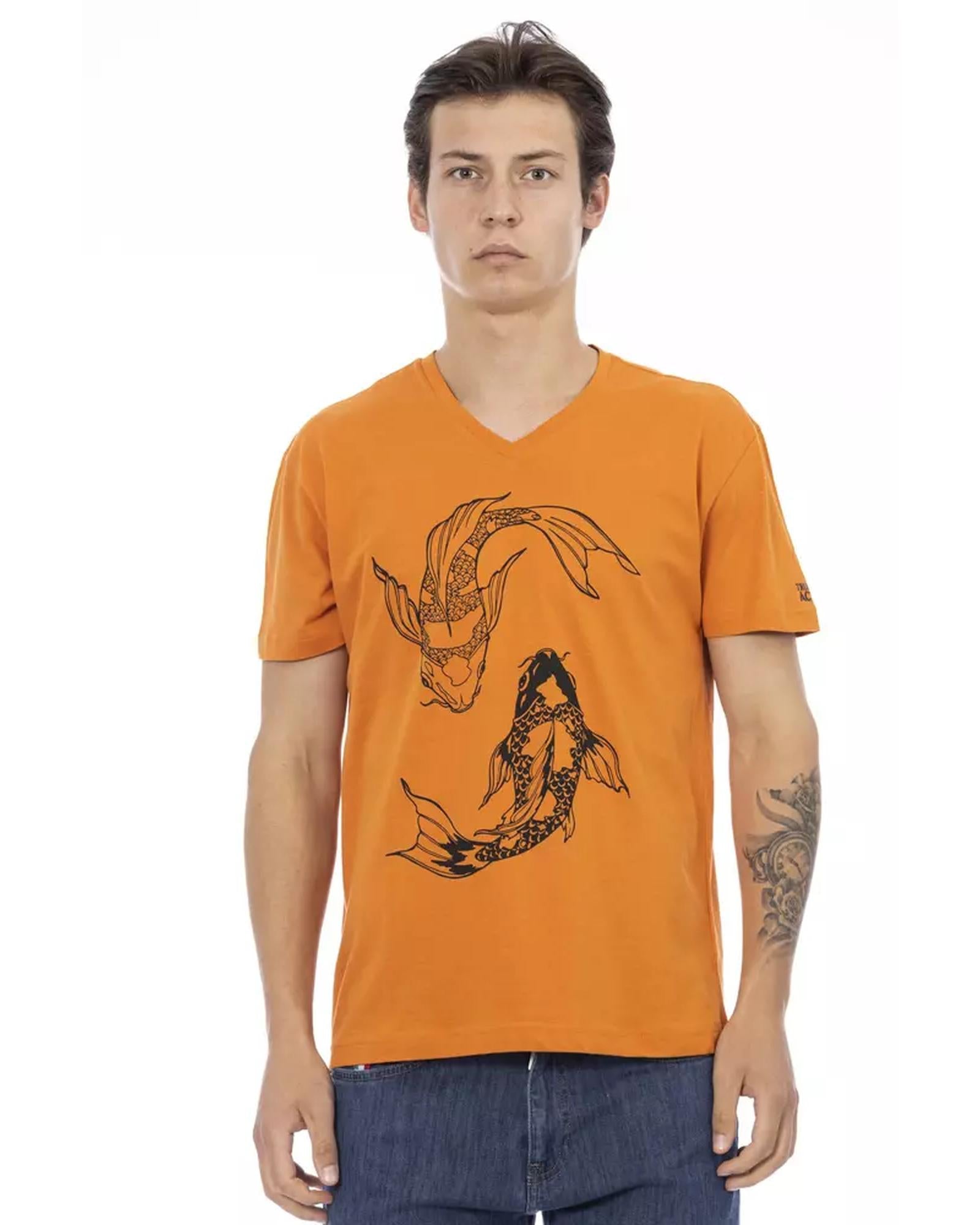 Short Sleeve V-Neck T-Shirt with Front Print 2XL Men Main image