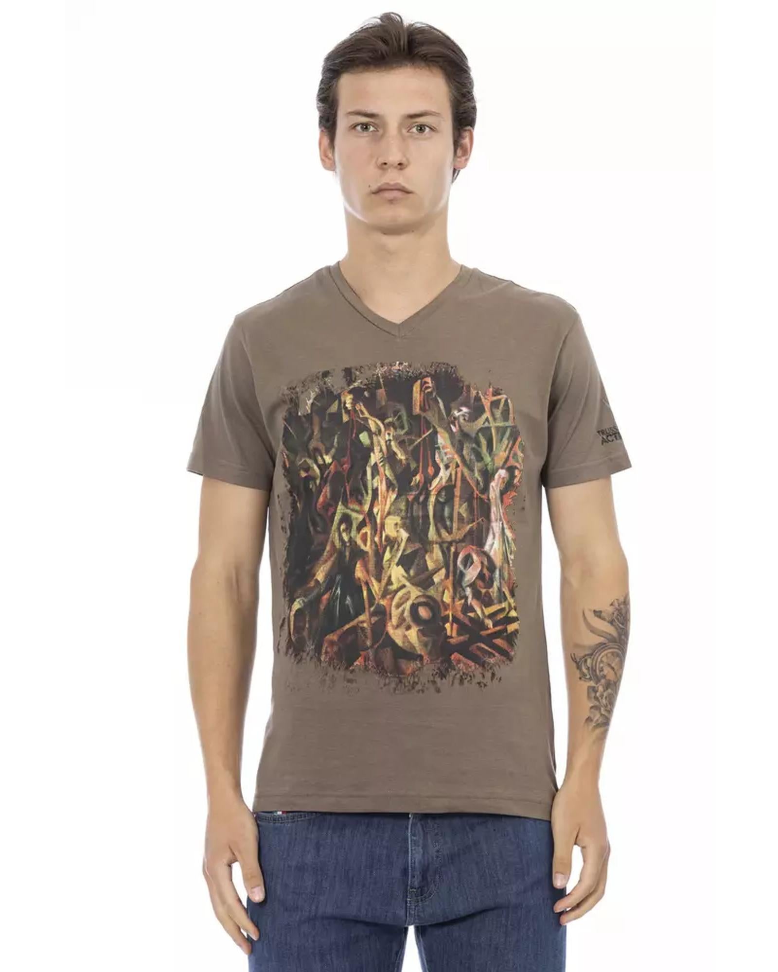 Short Sleeve V-Neck T-Shirt with Front Print L Men Main image