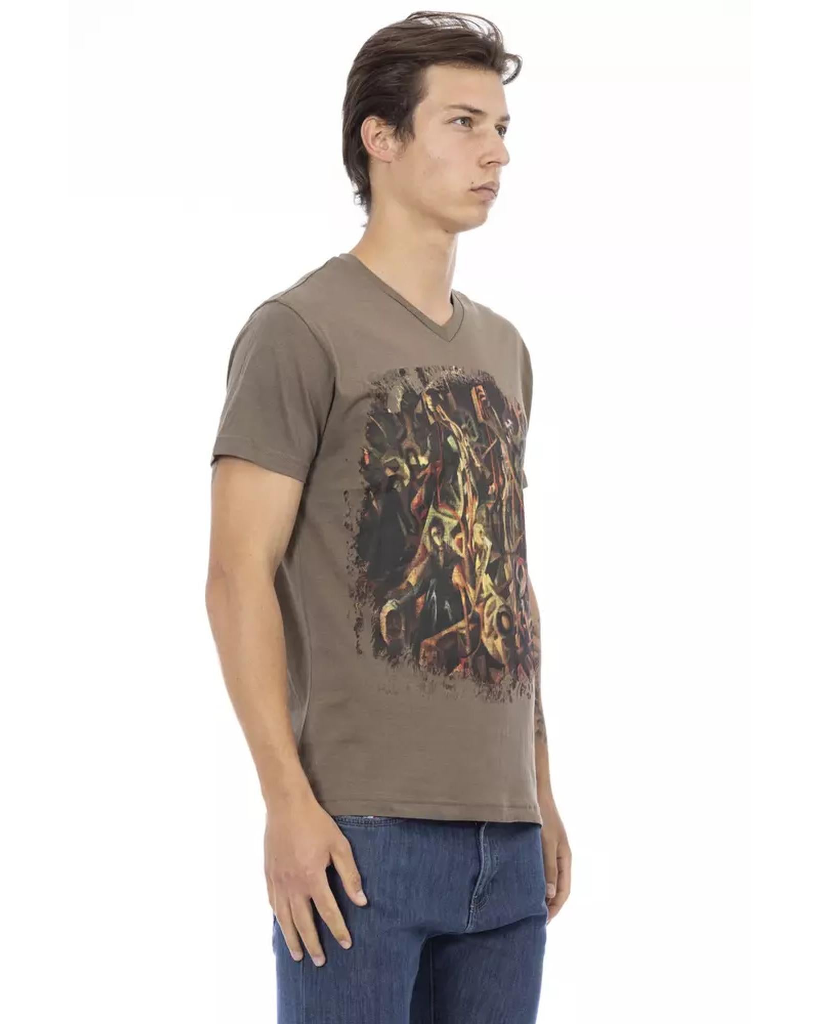 Short Sleeve V-Neck T-Shirt with Front Print M Men Secondary image