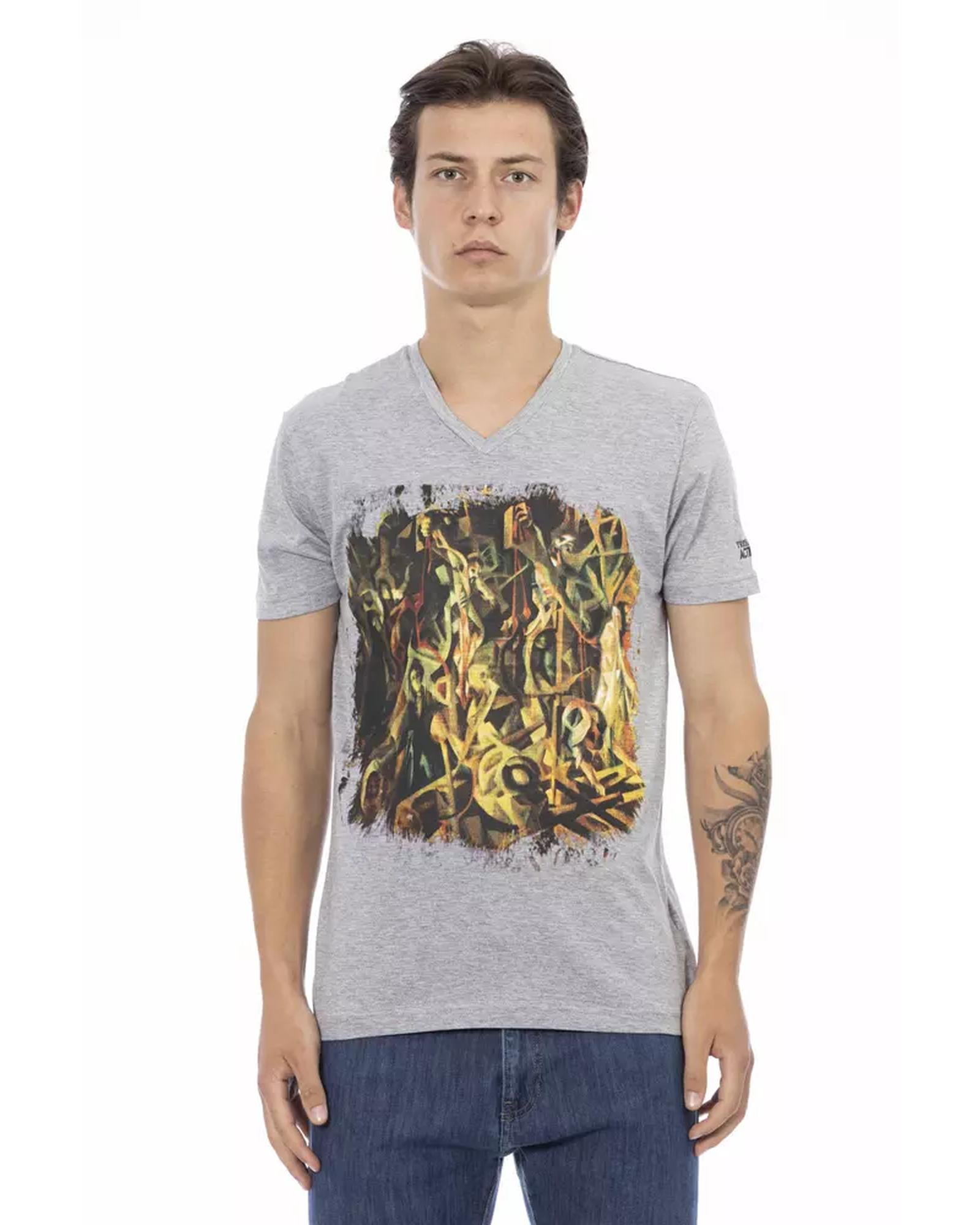 Short Sleeve V-Neck T-shirt with Front Print L Men Main image