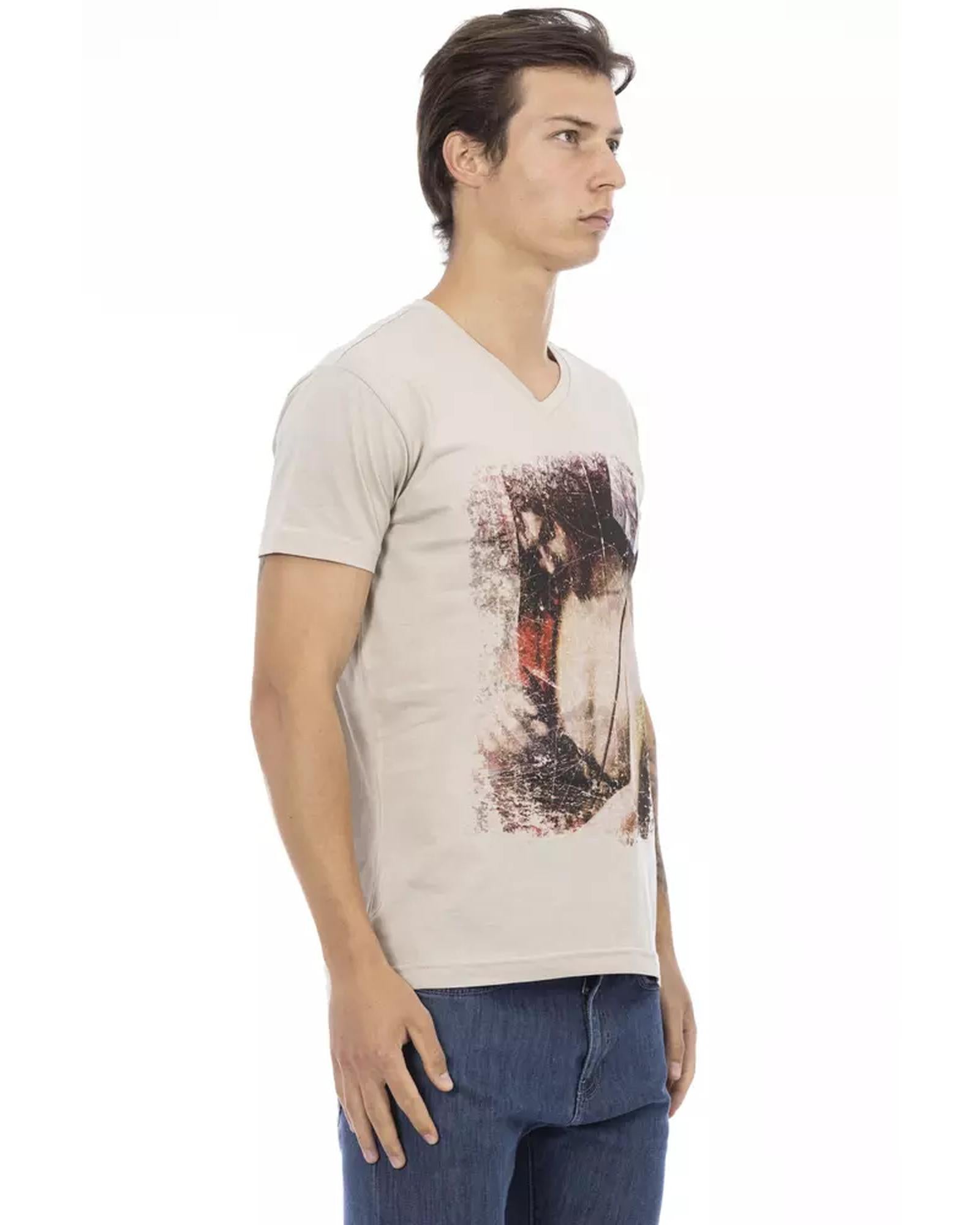 Short Sleeve V-Neck T-Shirt with Front Print L Men Secondary image