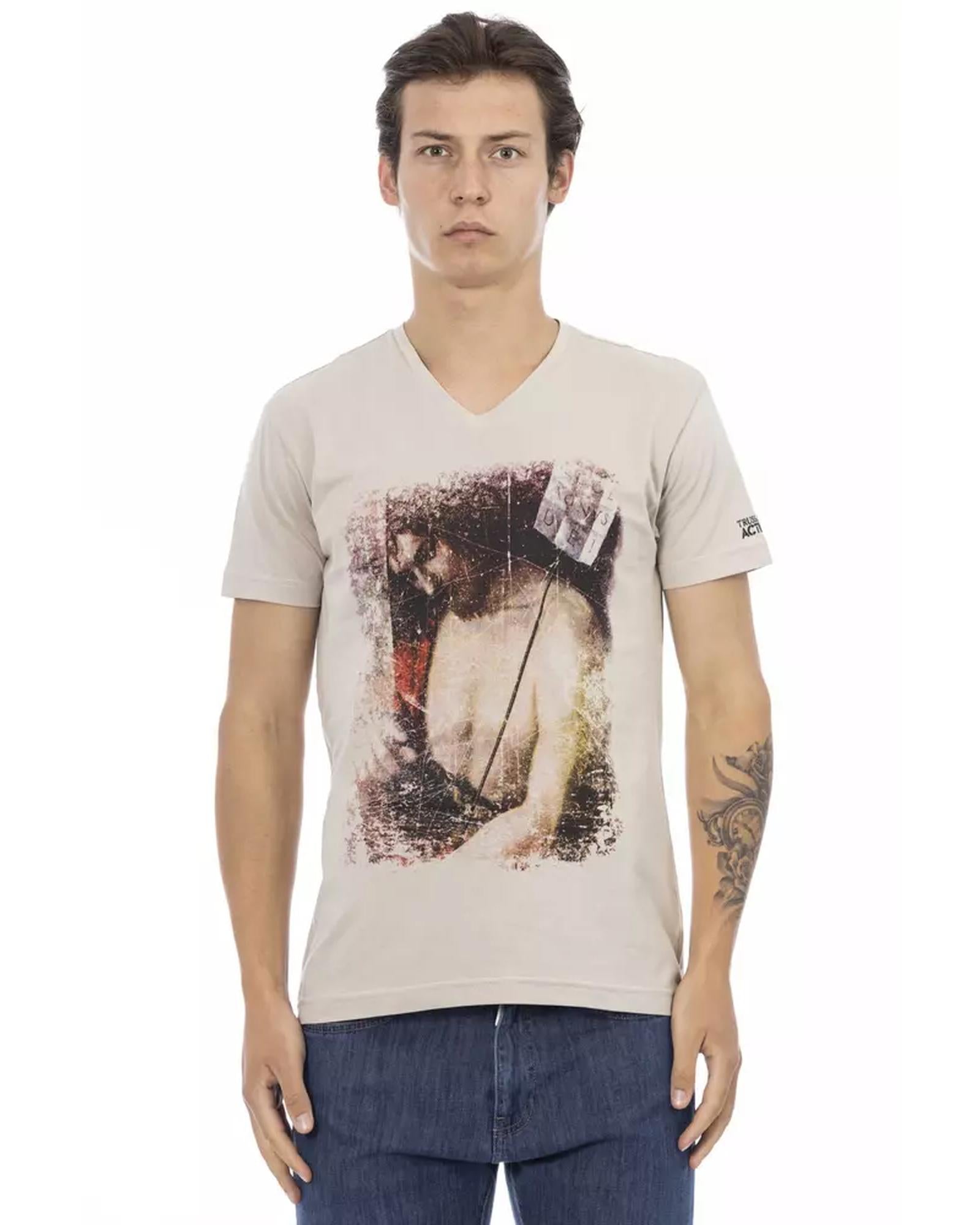 Short Sleeve V-Neck T-Shirt with Front Print M Men Main image