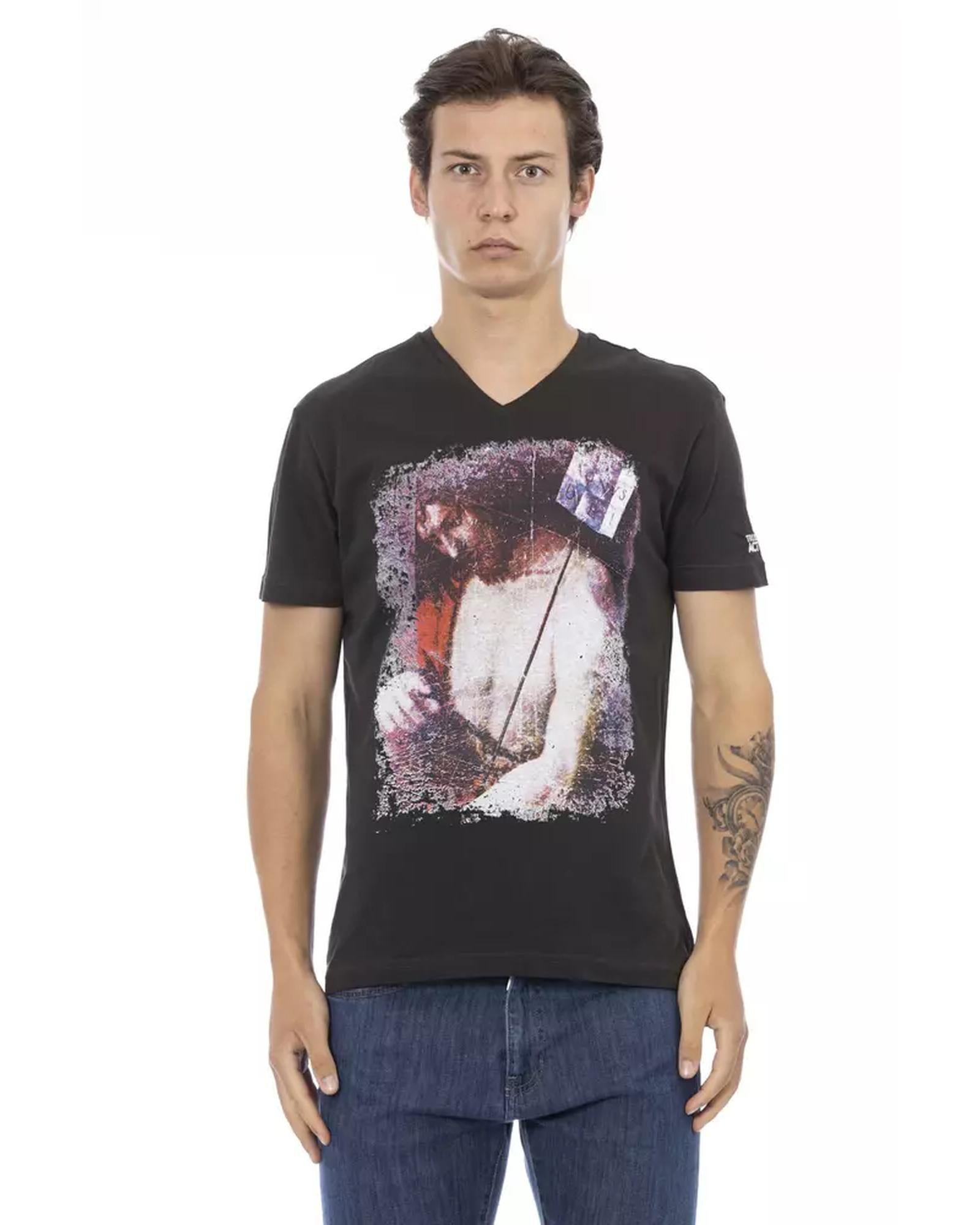Short Sleeve T-shirt with V-neck and Front Print L Men Main image