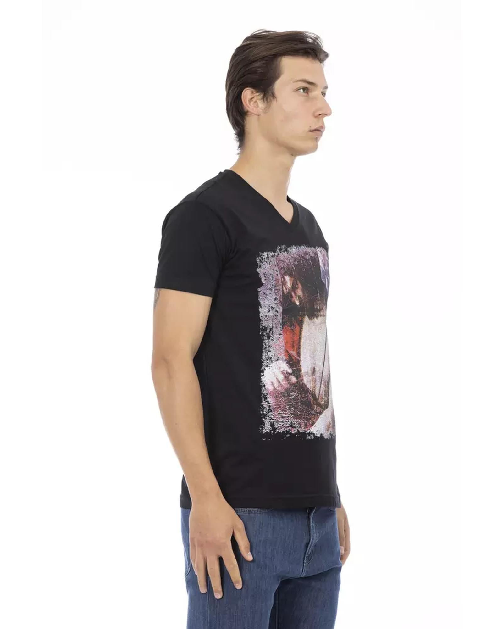 V-neck Short Sleeve T-shirt with Front Print L Men Secondary image